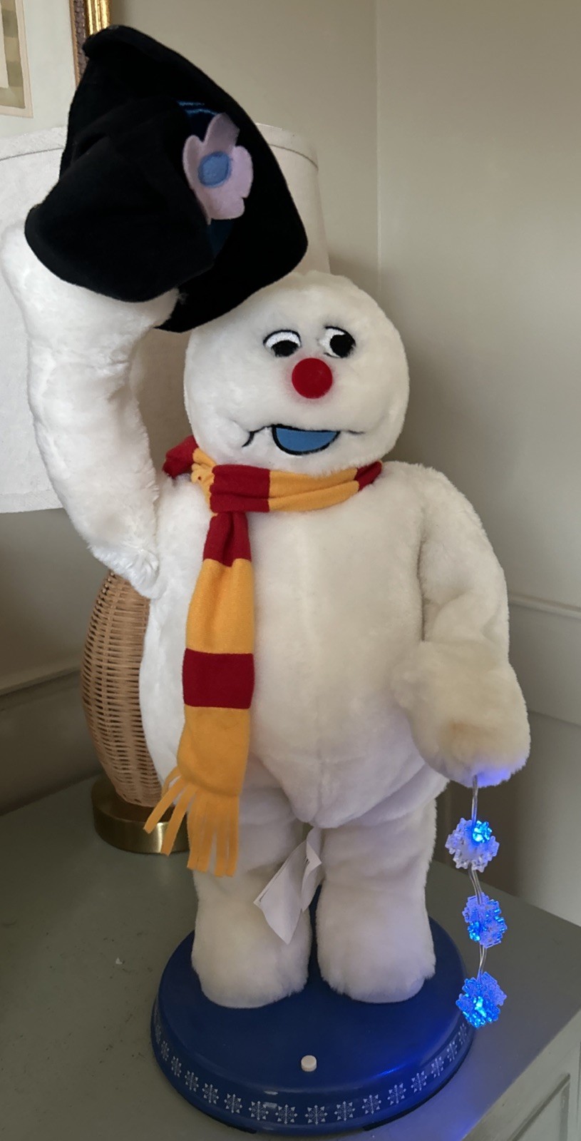 Vintage Gemmy Spinning Snowflake Frosty The Snowman Black Hat *Read