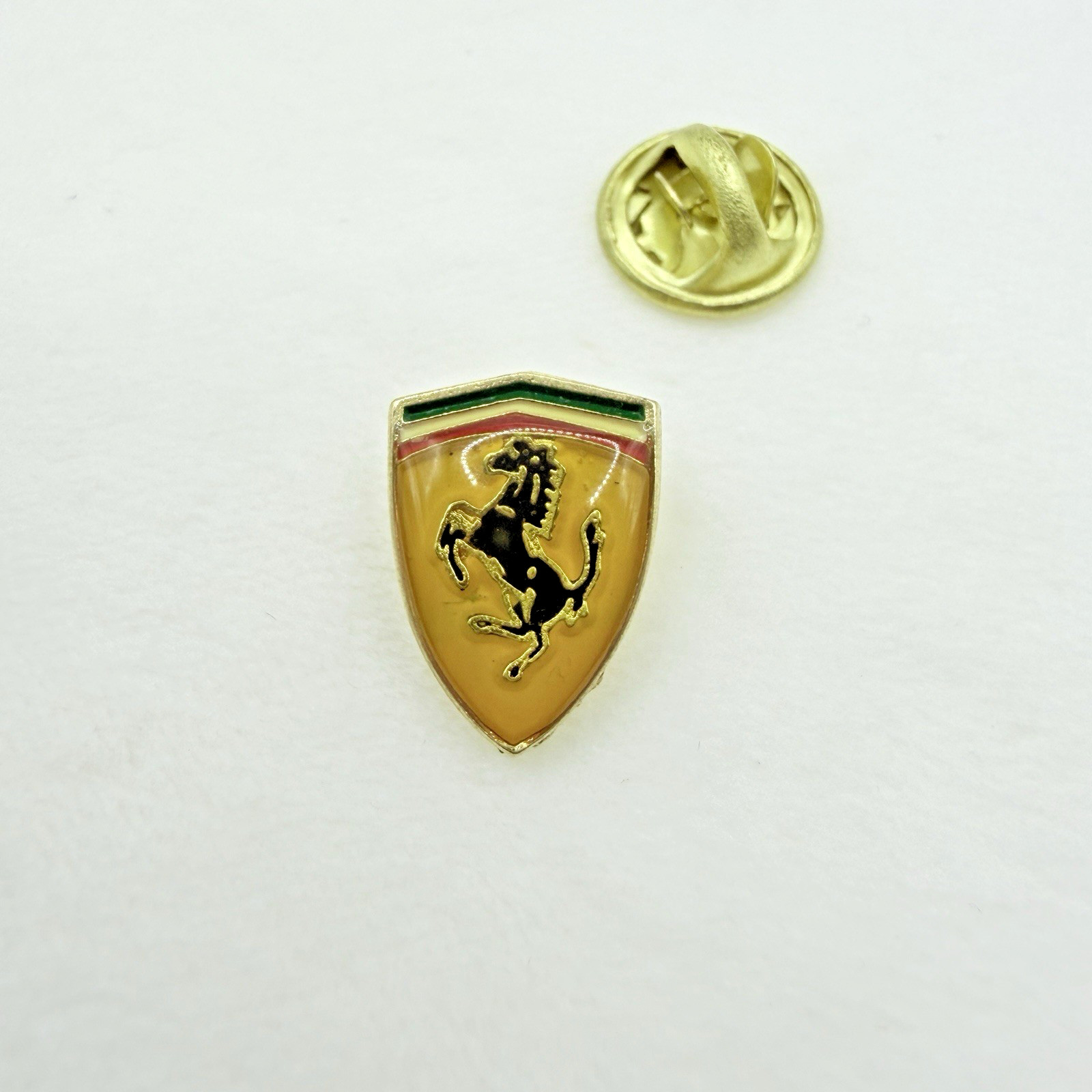 Vintage 1960\'s Gold Tone Enamel Ferrari Logo Emblem Milano Lapel Automobile Pin
