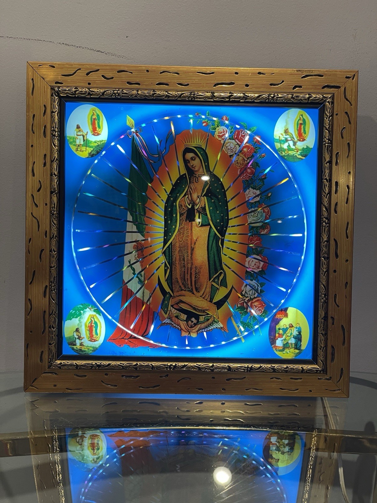 Vintage Our Lady of Guadalupe Framed Lighted Wall Picture Frame.