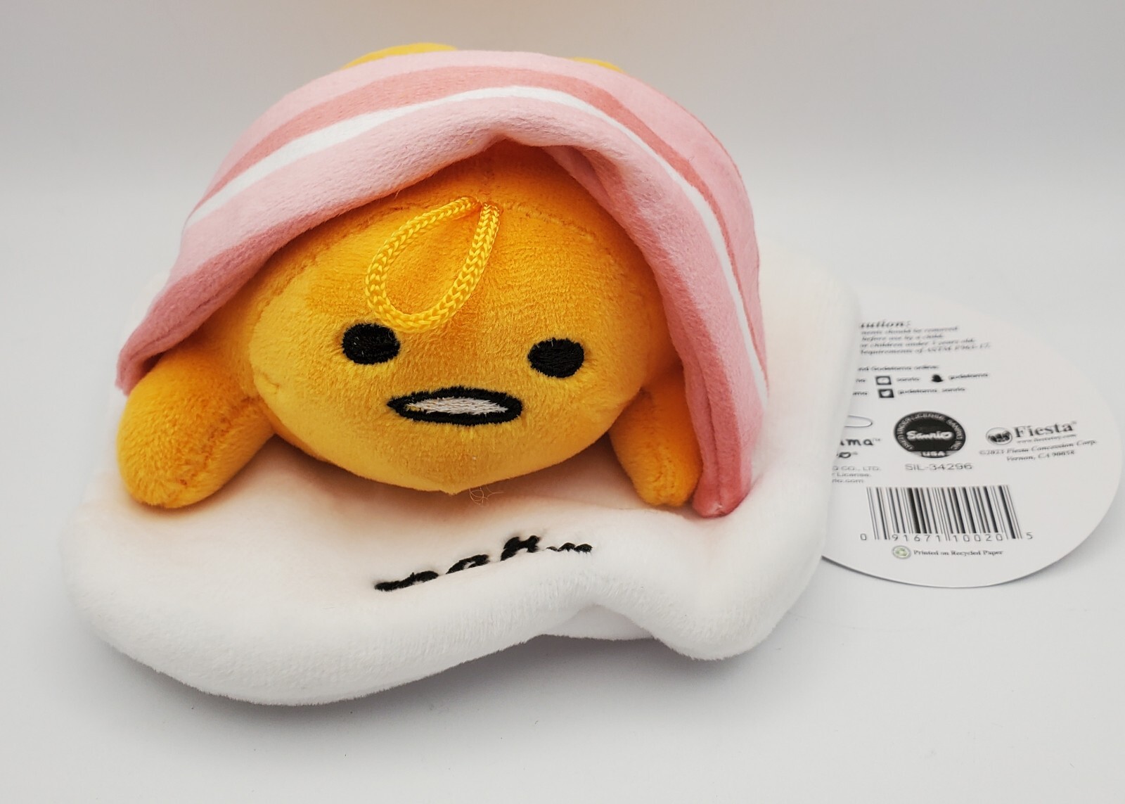 Fiesta Sanrio Gudetama Meh... The Lazy Egg With Bacon 5.5 Inch Hanging Plush