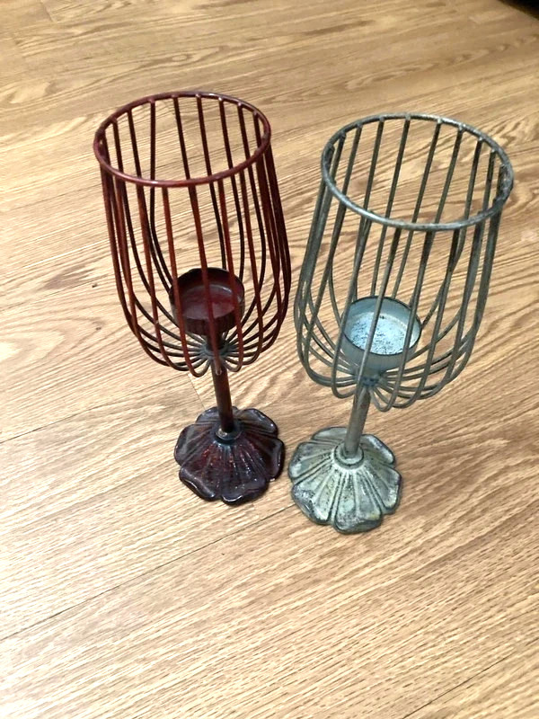 Large Vintage Pair Cage Candle Holders 11\