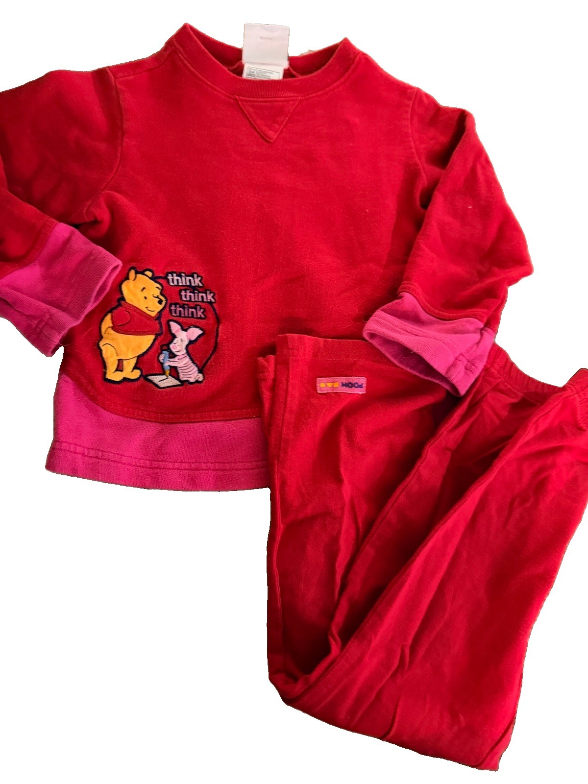 Vintage Y2K Disney Store Winnie The Pooh & Piglet Girls Red And Pink Outfit 4/5