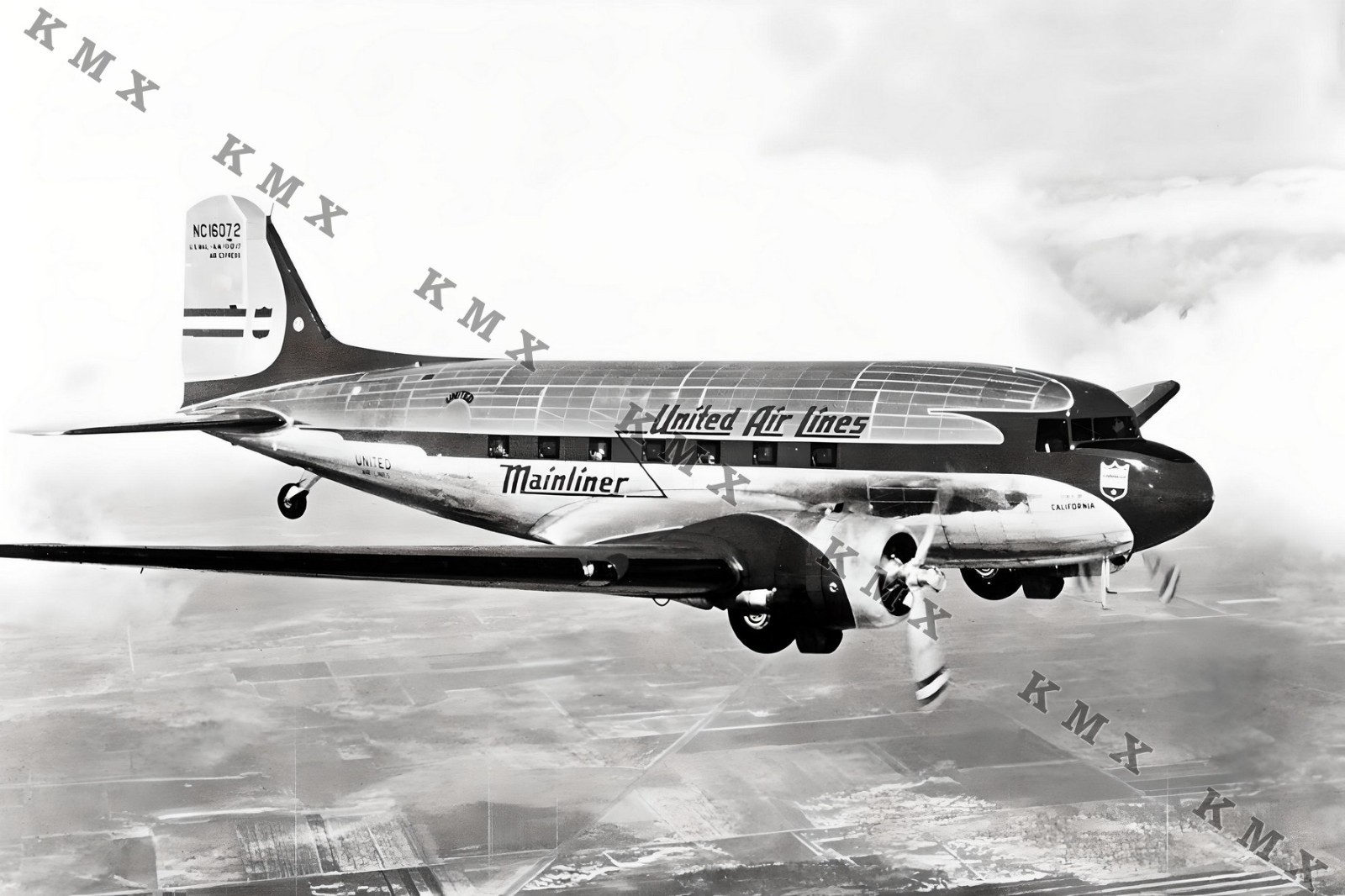 1930's United Airlines Douglas DC-3 Plane 4x6 photo