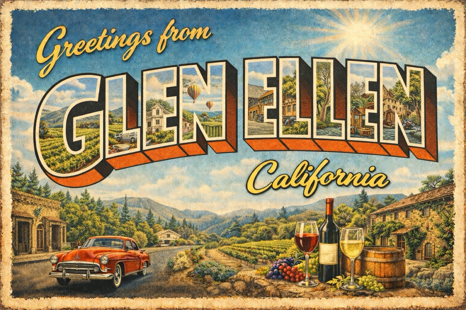 Greetings From Glen Ellen, California MODERN Postcard D133