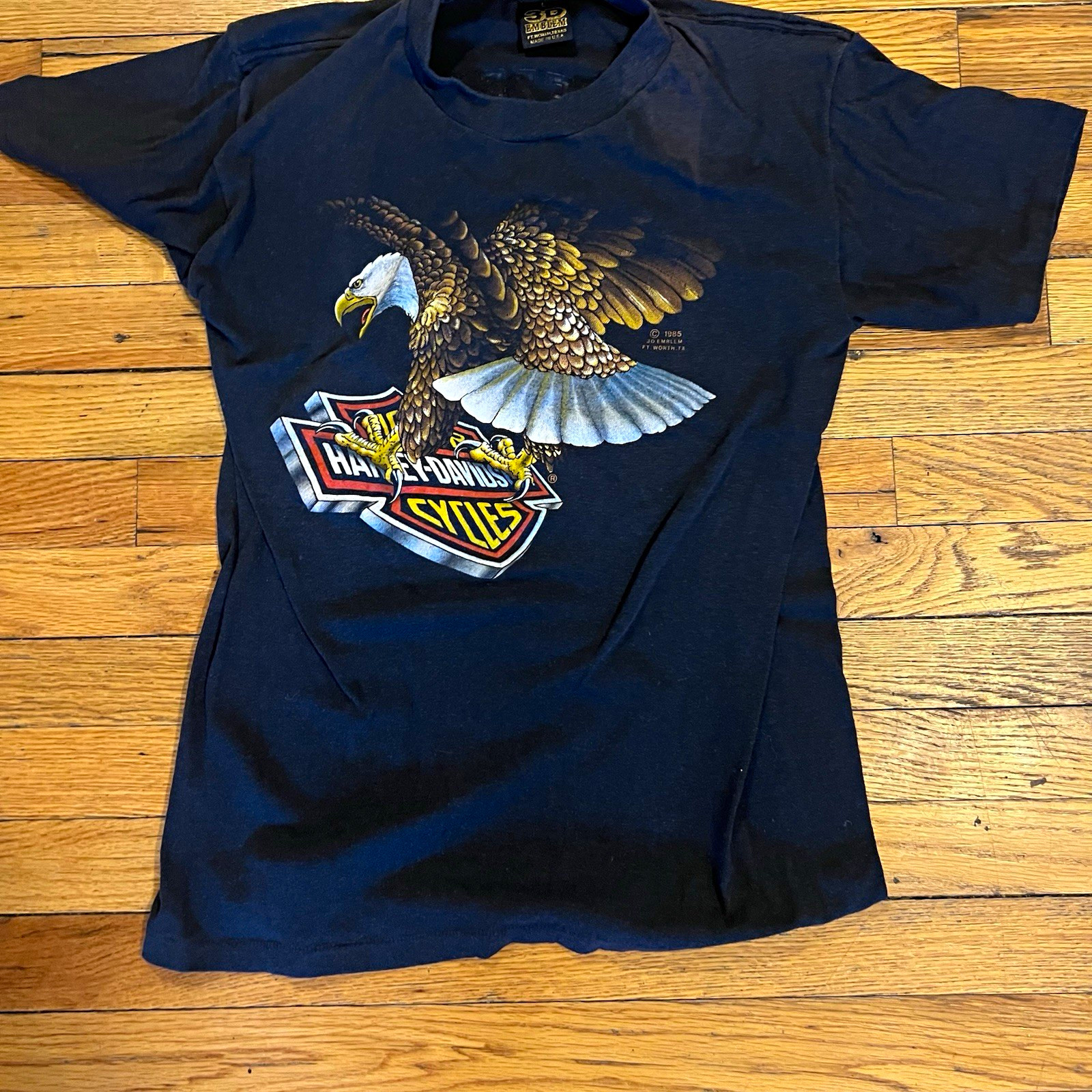 Vintage 1985 3D Emblem Harley Davidson Shield Eagle Tee Size L Carmel CA