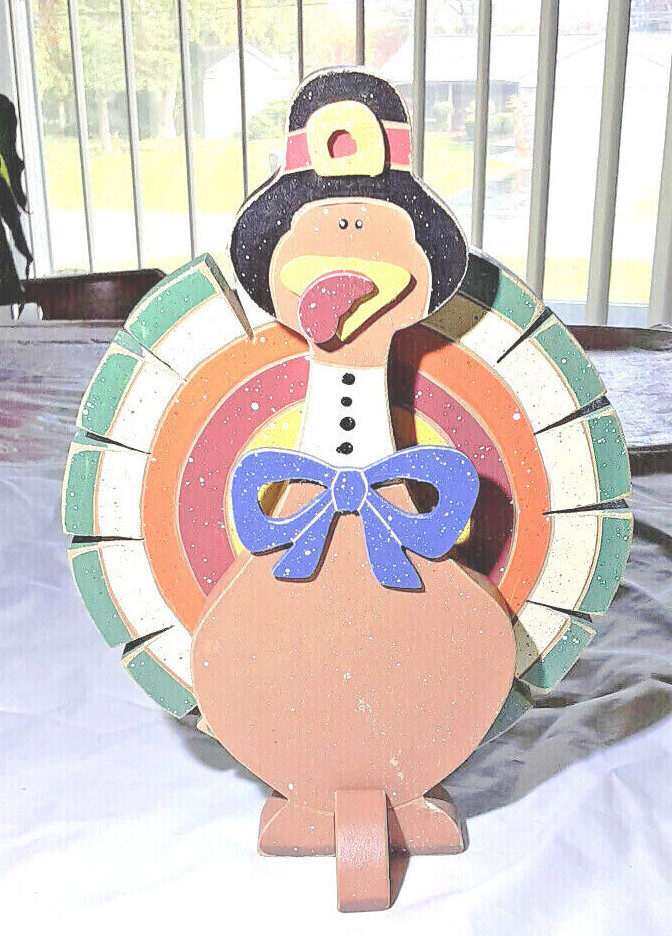 Vtg 90\'s turkey napkin holder wood.  Thanksgiving, holiday decor.