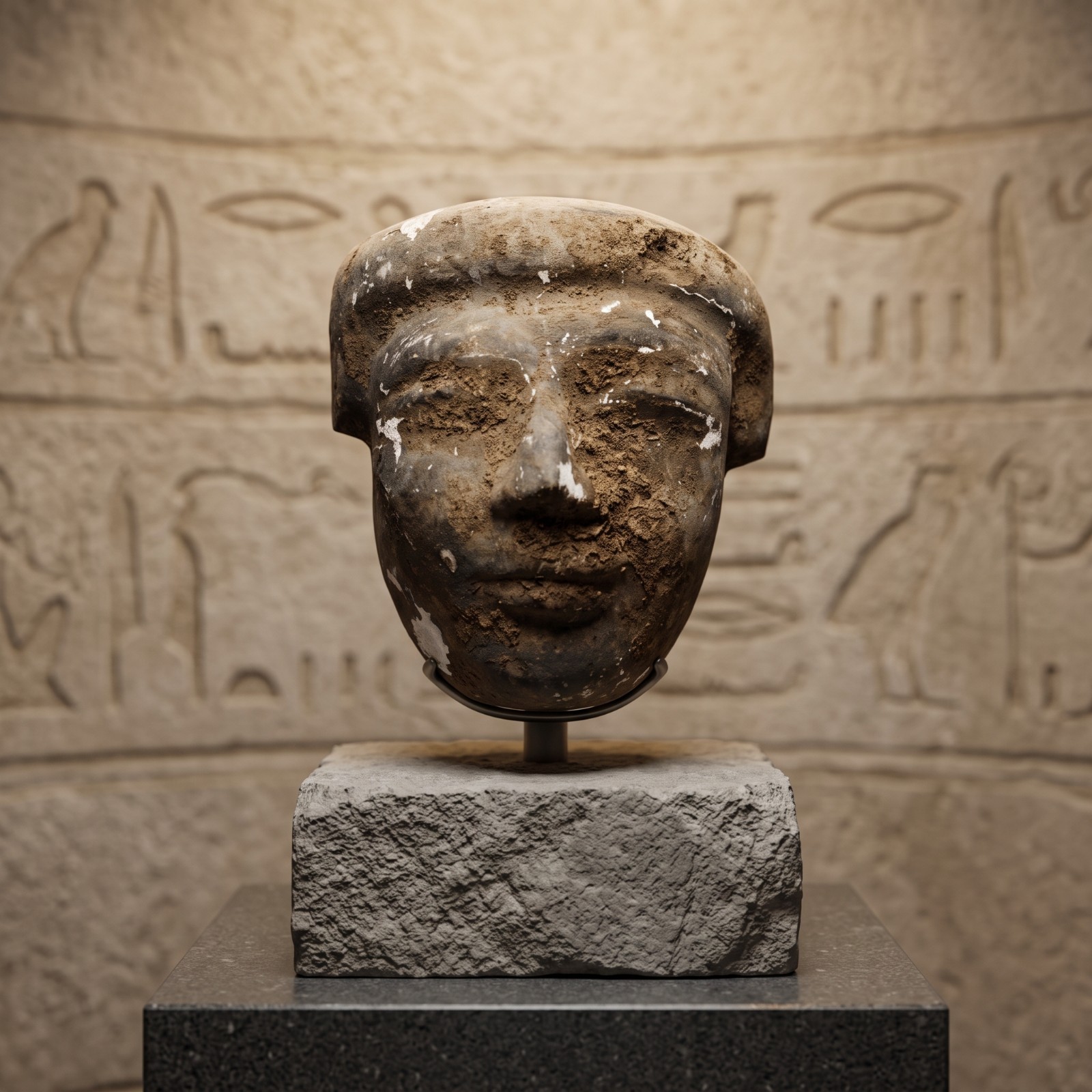 Pharaonic Mask Ancient Egyptian Royal Funerary Monument, Rare