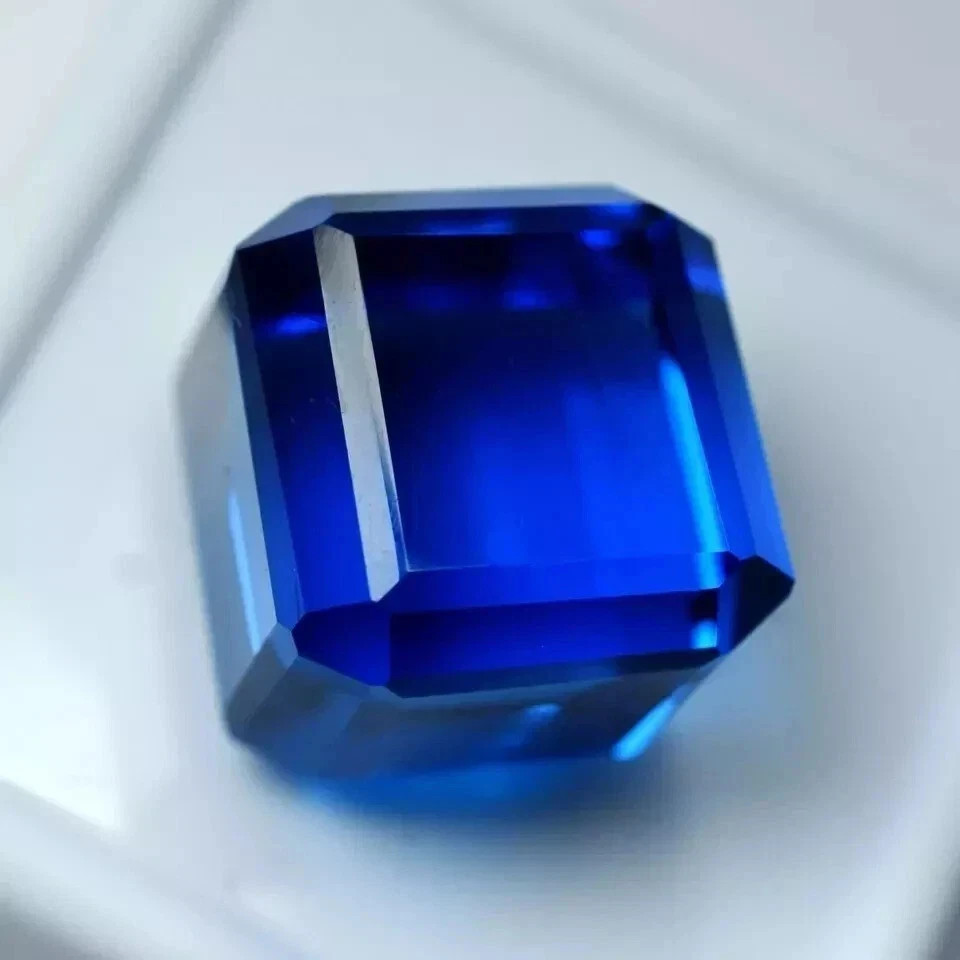 47.38 Ct Lab Created Flawless Blue Sapphire Cube Shape IGL Loose Gemstone 6SHI