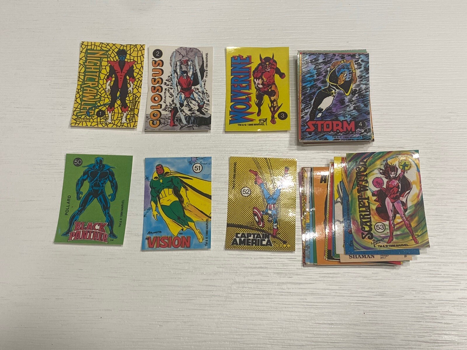 1986 Marvel Universe Sticker Set of 77 Ironman Hulk Hawkeye