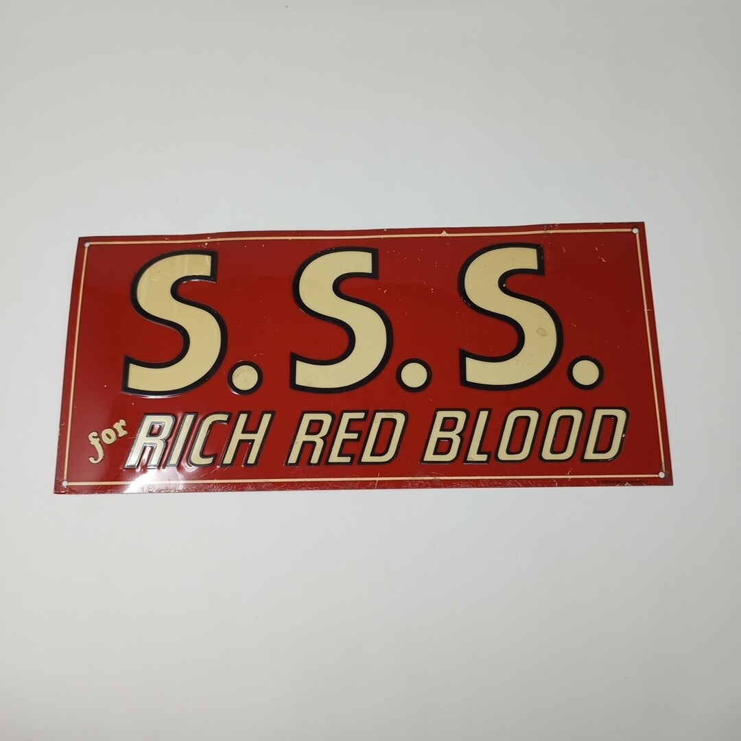 Vintage S.S.S. for RICH RED BLOOD METAL SIGN by Desperate Sign Co. Wadsworth