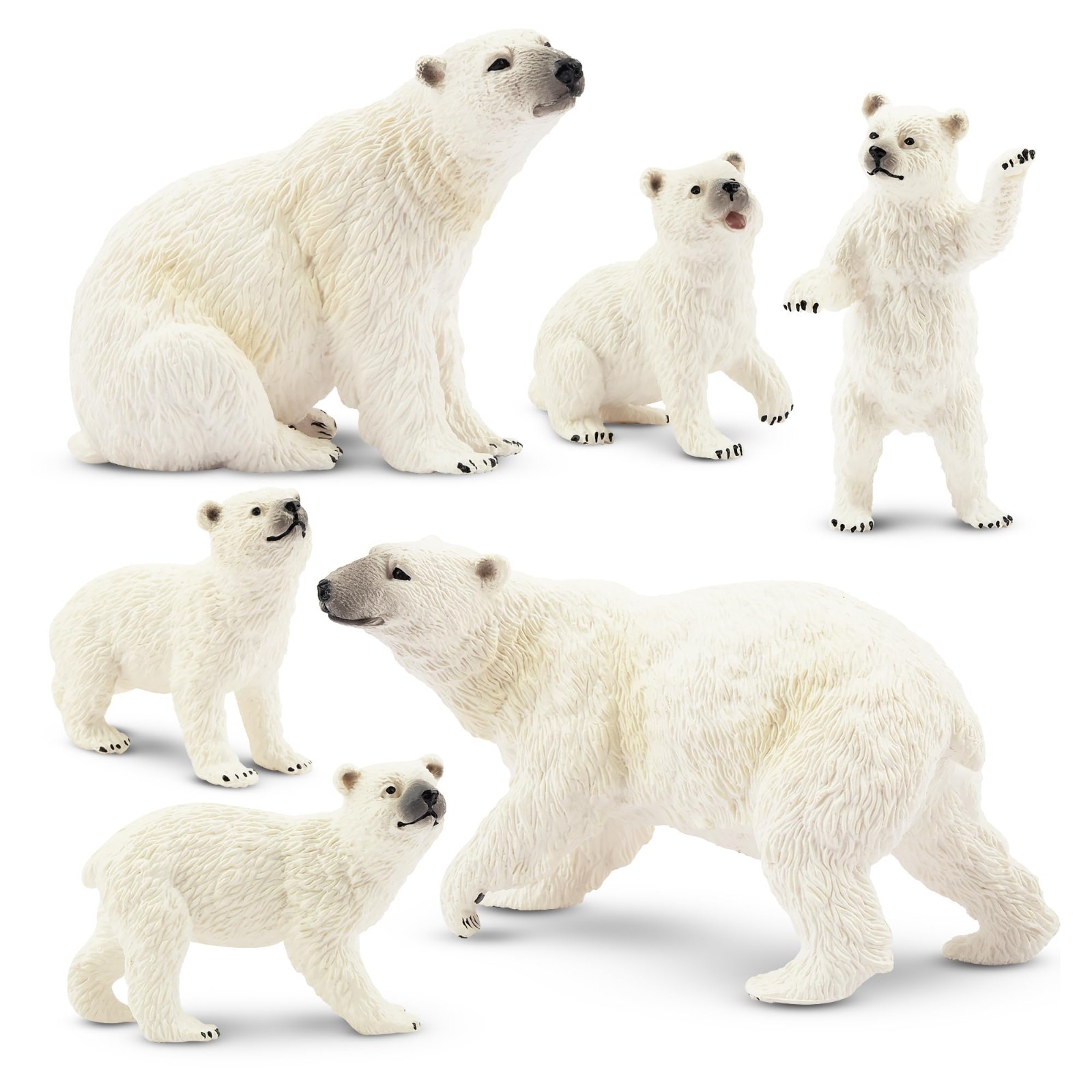 Toymany 6PCS Polar Bear Figurines Toy with Polar Bear Cub 2-4