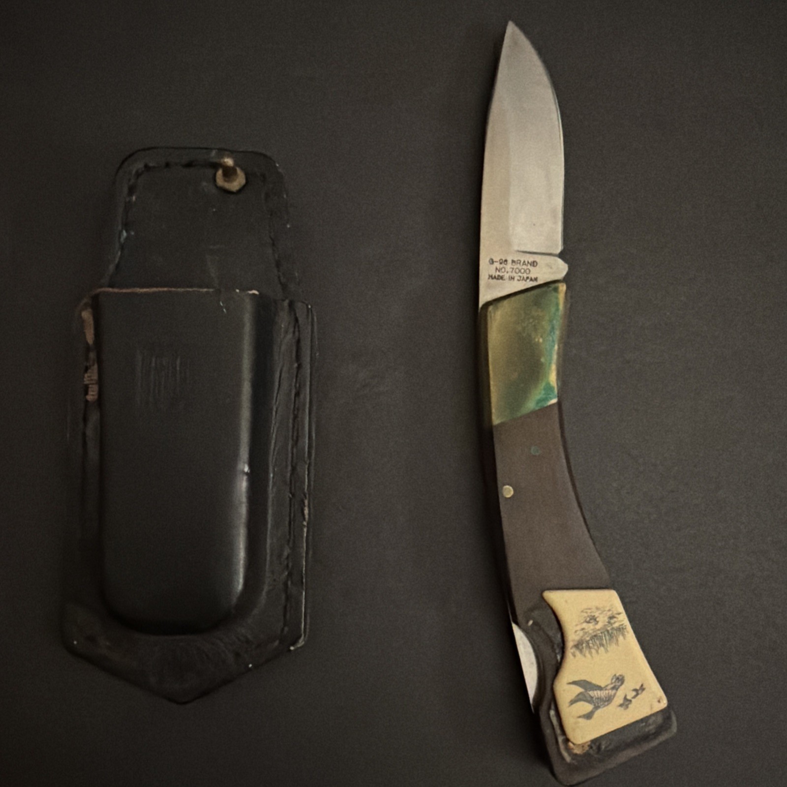 Vintage Jet-AER Corp  Folding Knife G-96 No.7000  W/Sheath Made in Japan Rare