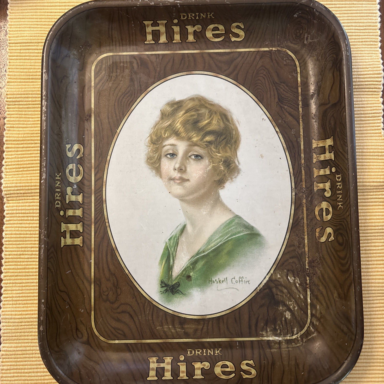 Rare 1900s Hires Root Beer Advertising Tin Tray Haskell Coffin Signature Vintage