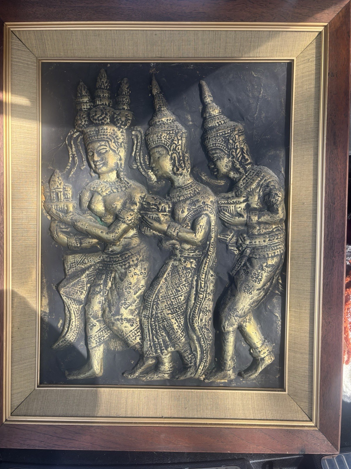 Mid Century Raised Cambodian Argkor Wat Temple Rubbing Large Framed Art Buddhist Mid Century Raised Cambodian Argkor Wat Temple Rubbing Large Framed Art Buddhist