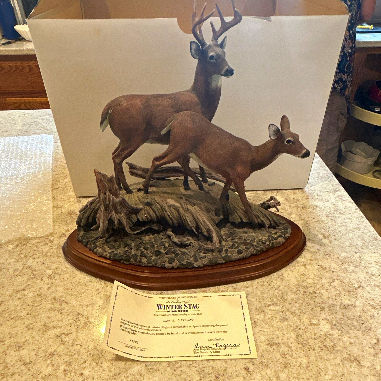 Danbury Mint Winter Stag Deer Figurine On the Alert B w/ Box & Certificate