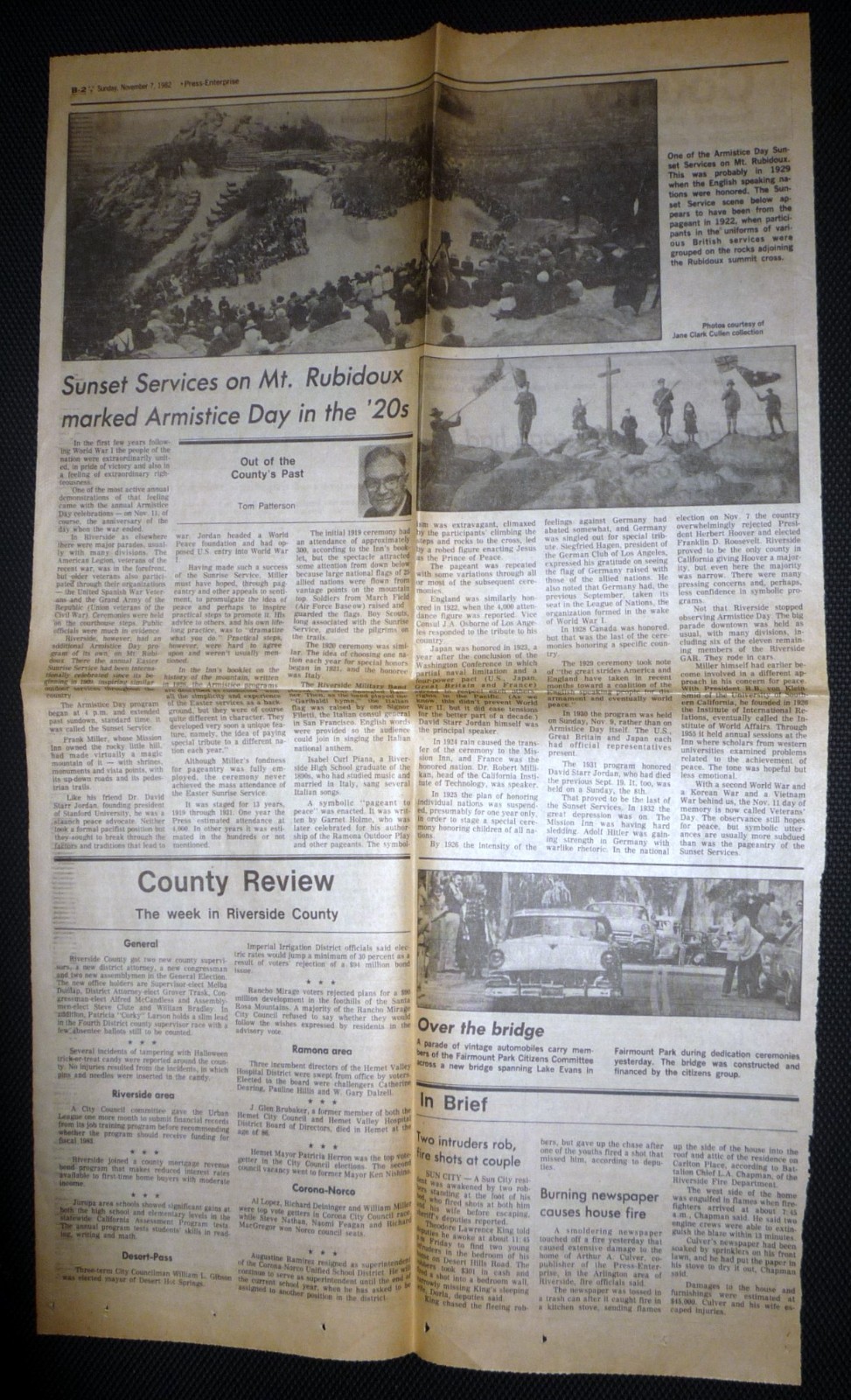 1982 Press Enterprise Newspaper Riverside California Armistice Day Mt Rubidoux