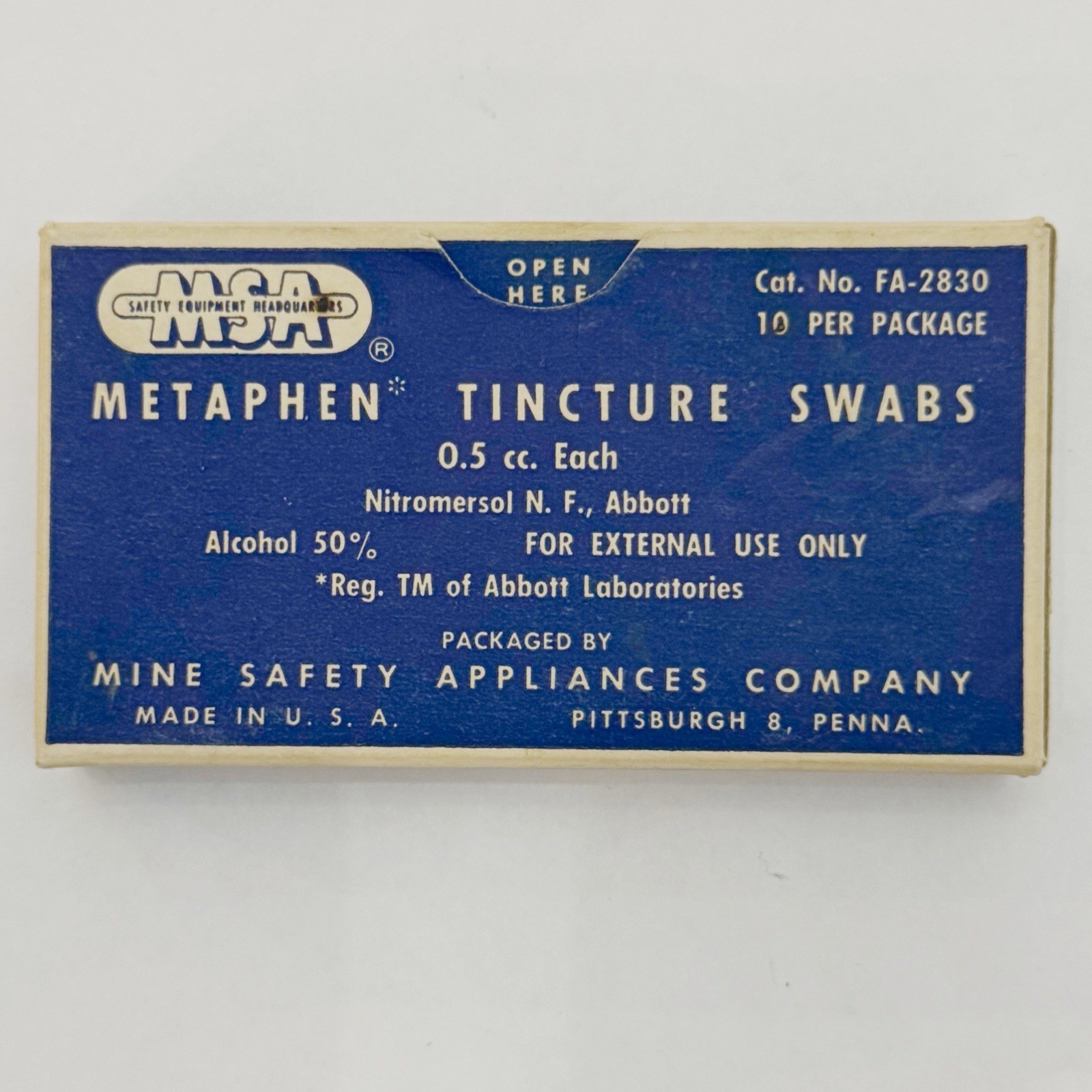 VTG Metaphen Tincture Swabs Box  1 Swab Mercury Medical Prop