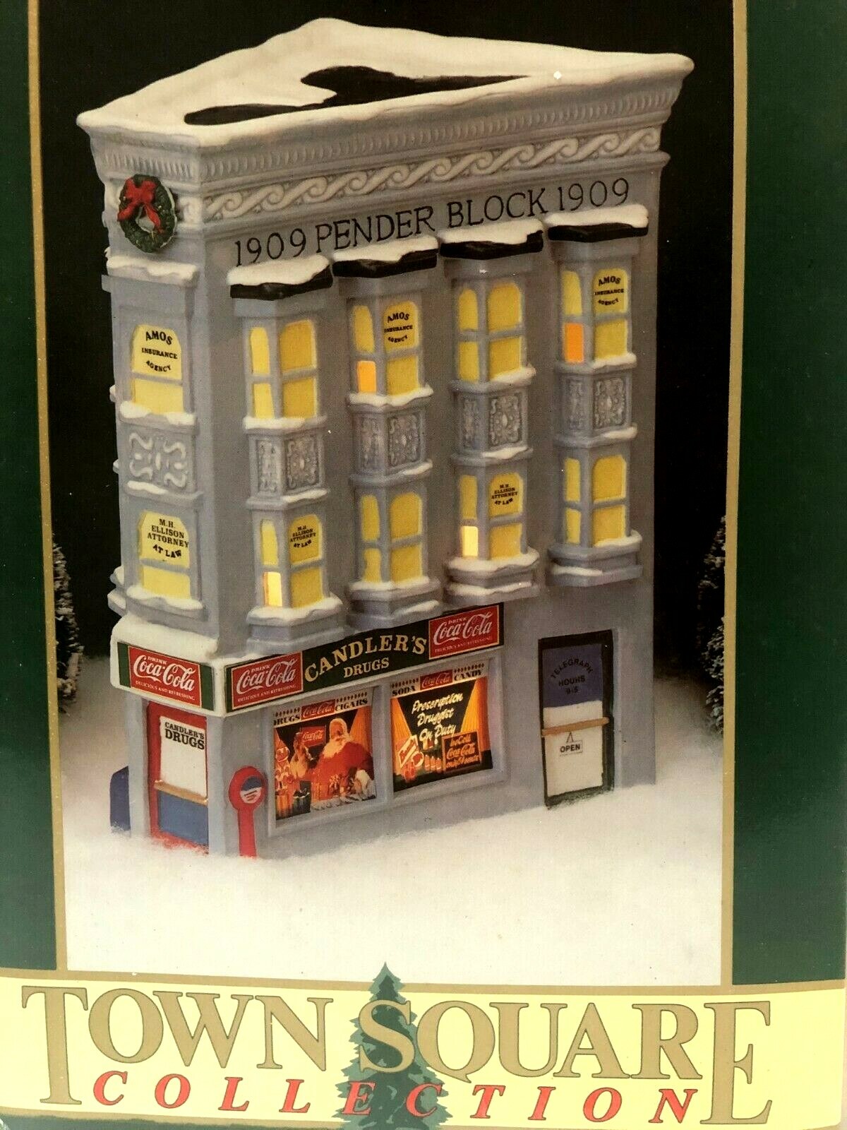 Vintage Coca-Cola Chandler's Drugs 1992 Town Square Collection NIB Lighted