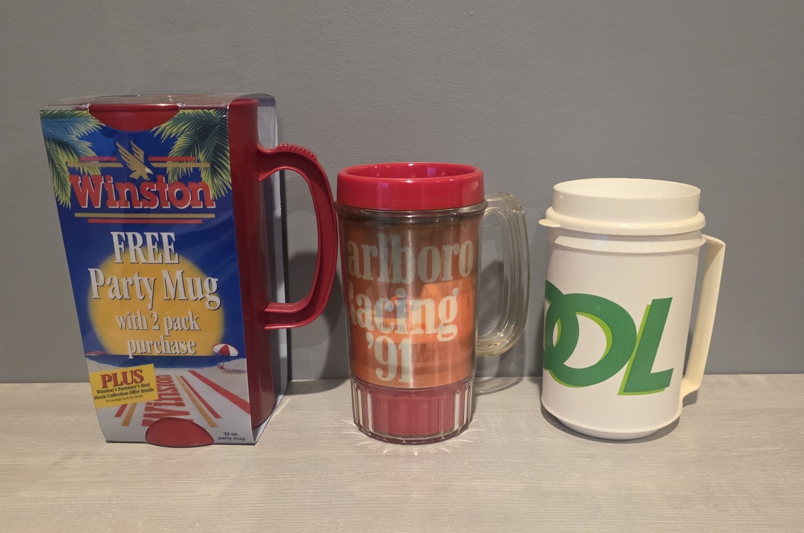 Vintage Tobacco Advertising Mugs Never Used Marlboro Kool Winston Lot Of Three