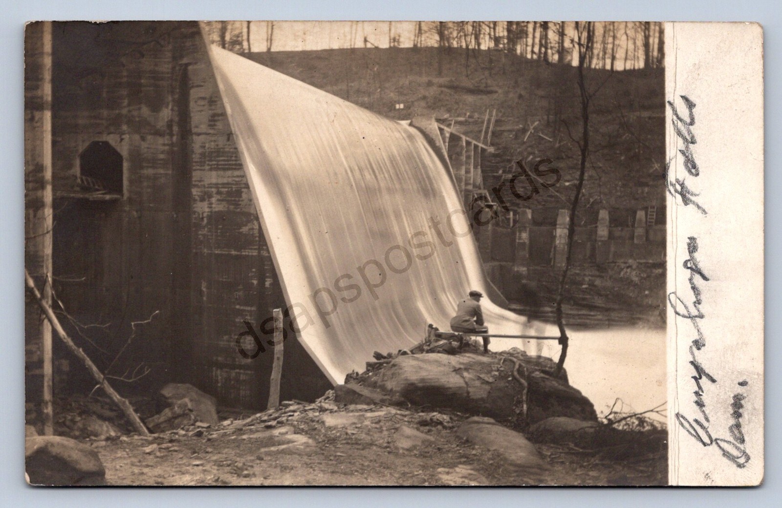 J87/ Cuyahoga Falls Ohio RPPC Postcard c1910 Dam River Man Waterfall 1875 J87/ Cuyahoga Falls Ohio RPPC Postcard c1910 Dam River Man Waterfall 1875