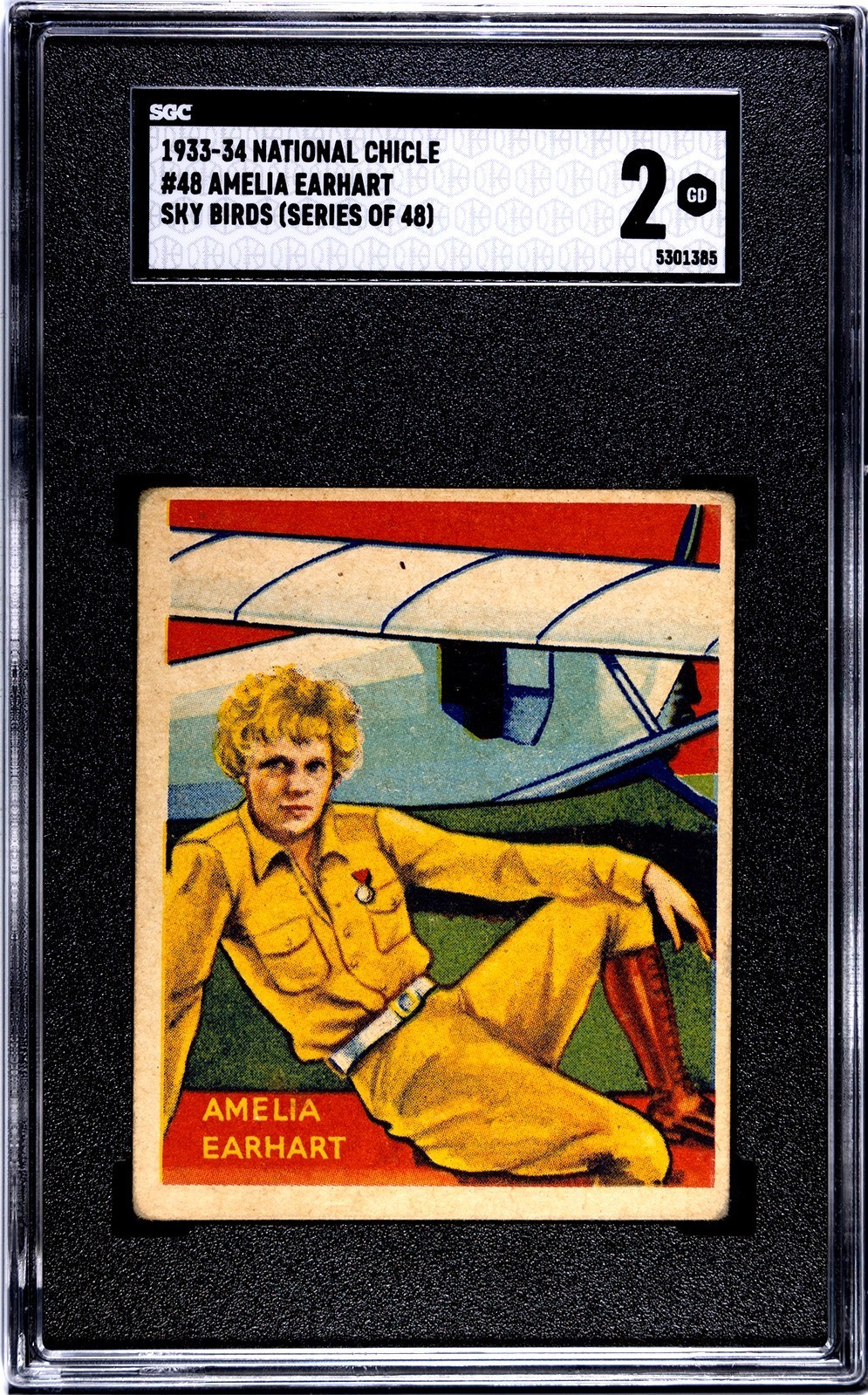 1933-1934 R136 National Chicle Sky Birds #48: AMELIA EARHART (USA) ~ SGC 2