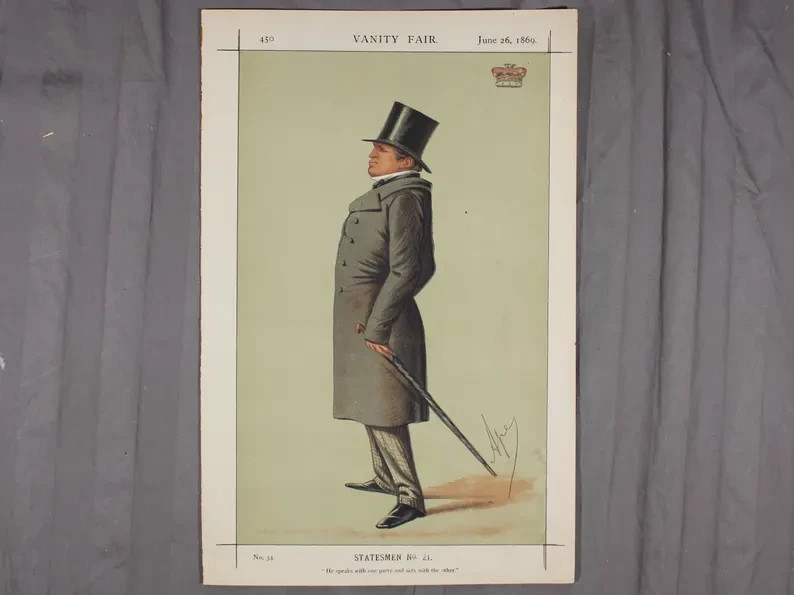 1869 Vanity Fair Caricature Lord Stanley Statesmen Original Lithograph Print