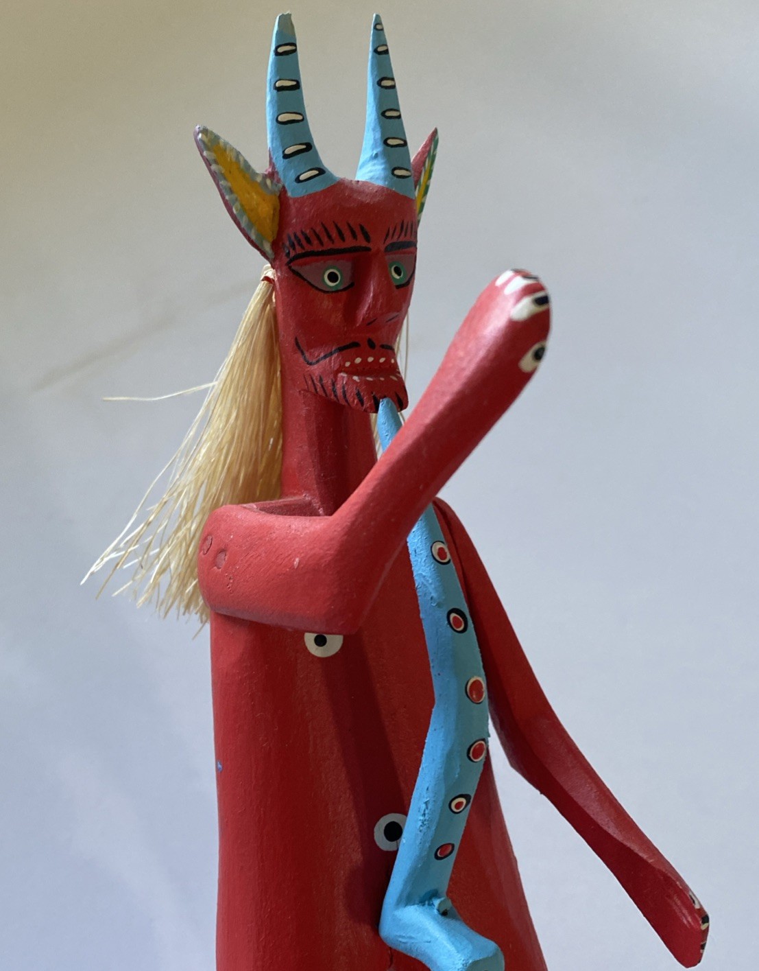 Vintage Oaxacan Antonio Xuana Red Devil Wood Carving Mexican Folk Art