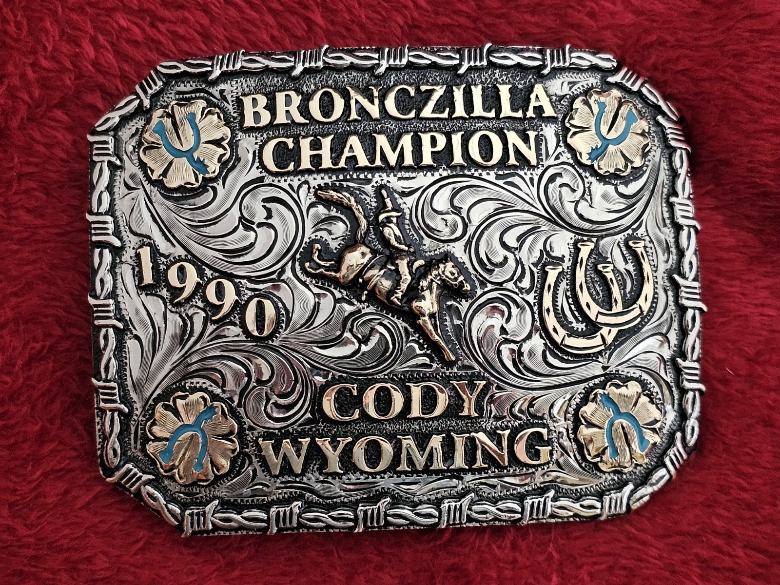Rodeo BRONCZILLA Bronc Rider☆Rare☆1990☆CHAMPION TROPHY BUCKLE☆Cody Wyoming☆616