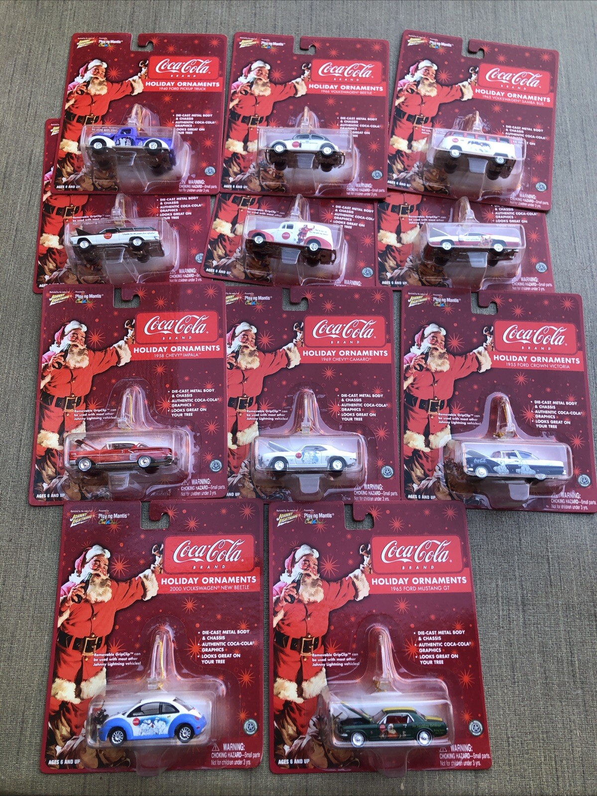 12 Set Coca-Cola Holiday Ornaments Cars Truck Bus New In Box.