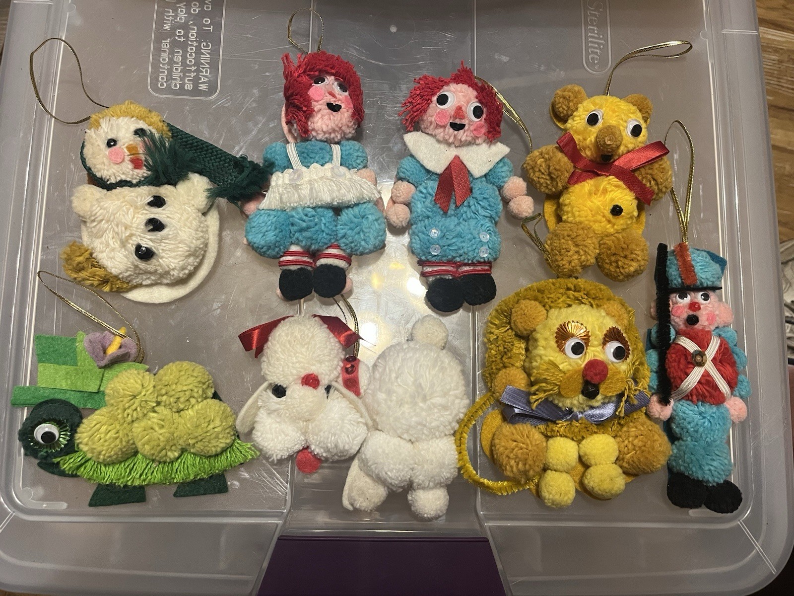 Vintage Handmade Pom Pom Christmas Tree Ornament Lot Raggity Ann Andy Soldier 