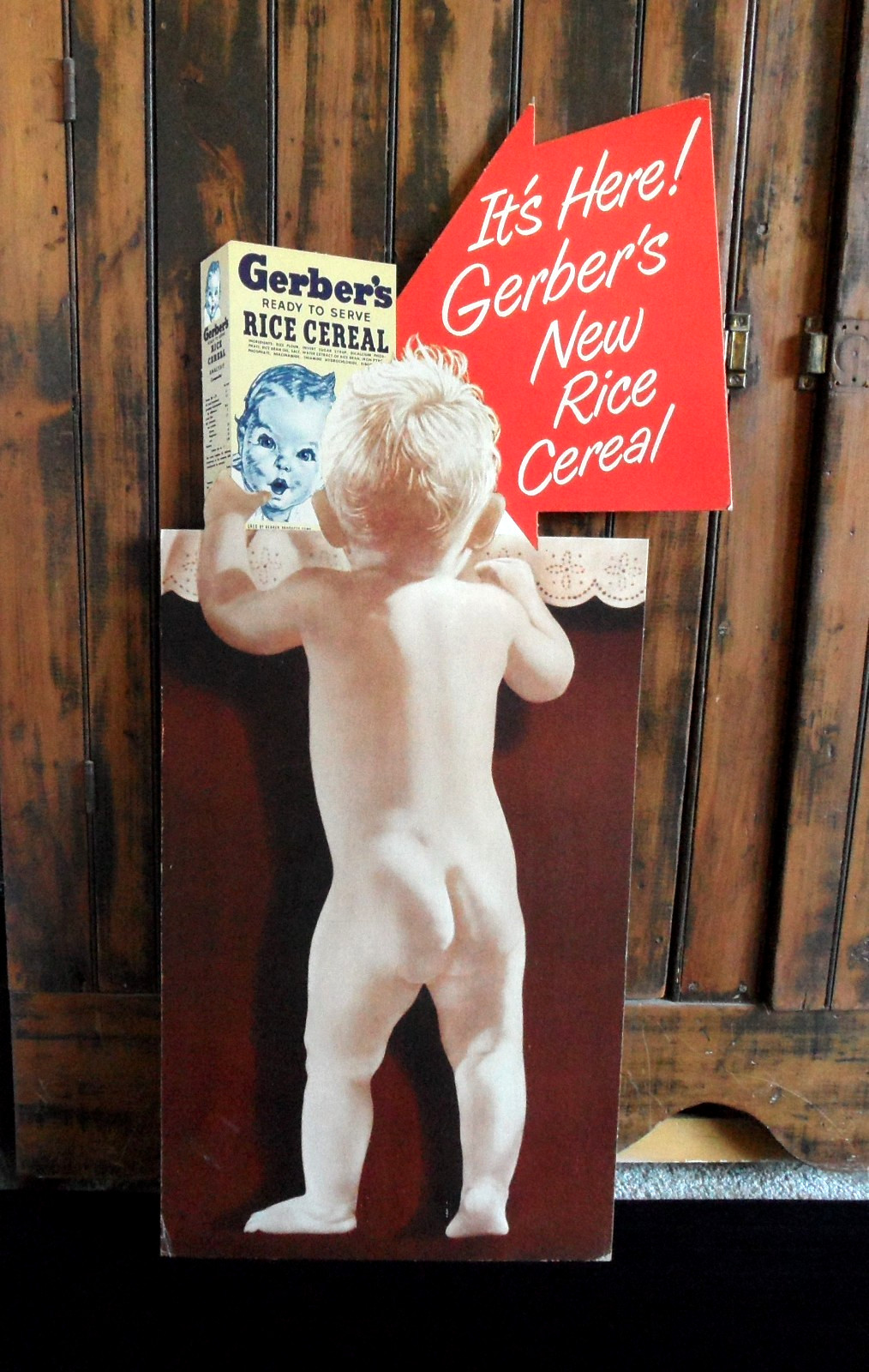 orig. 1950s-60s GERBER\'S Baby Food *BABY\'S BOTTOM* Easel-Back Sign/Store Display