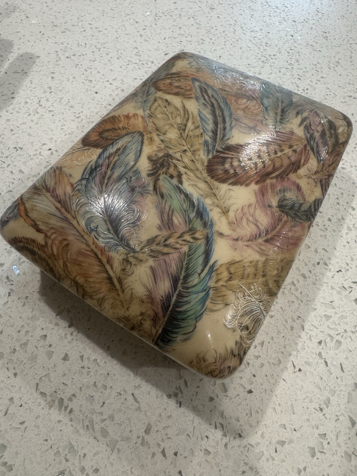 Made For Neiman Marcus Vintage Porcelain Feather Trinkett/Playing Card Holder