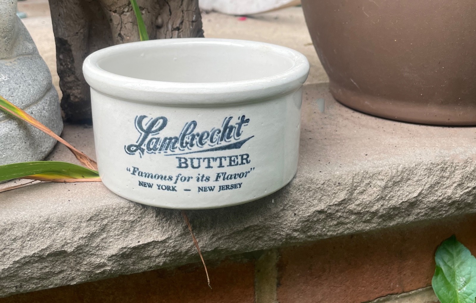 NJ LAMBRECHT BUTTER CROCK 5.5 “ w TUB New York New Jersey Antique  Shelf size