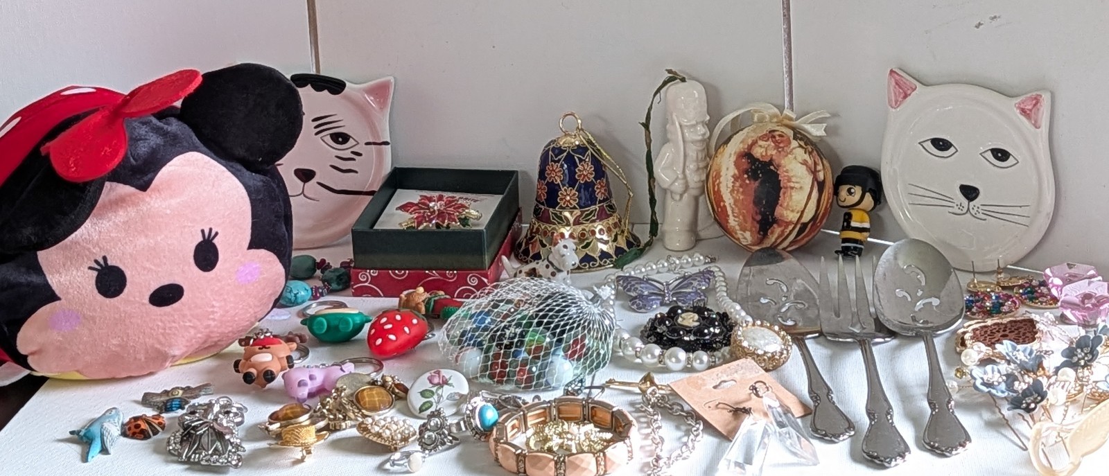 Junk Drawer Vintage to Now Lot Jewelry Goebel Key Chains Cat Dishes Rings ETC