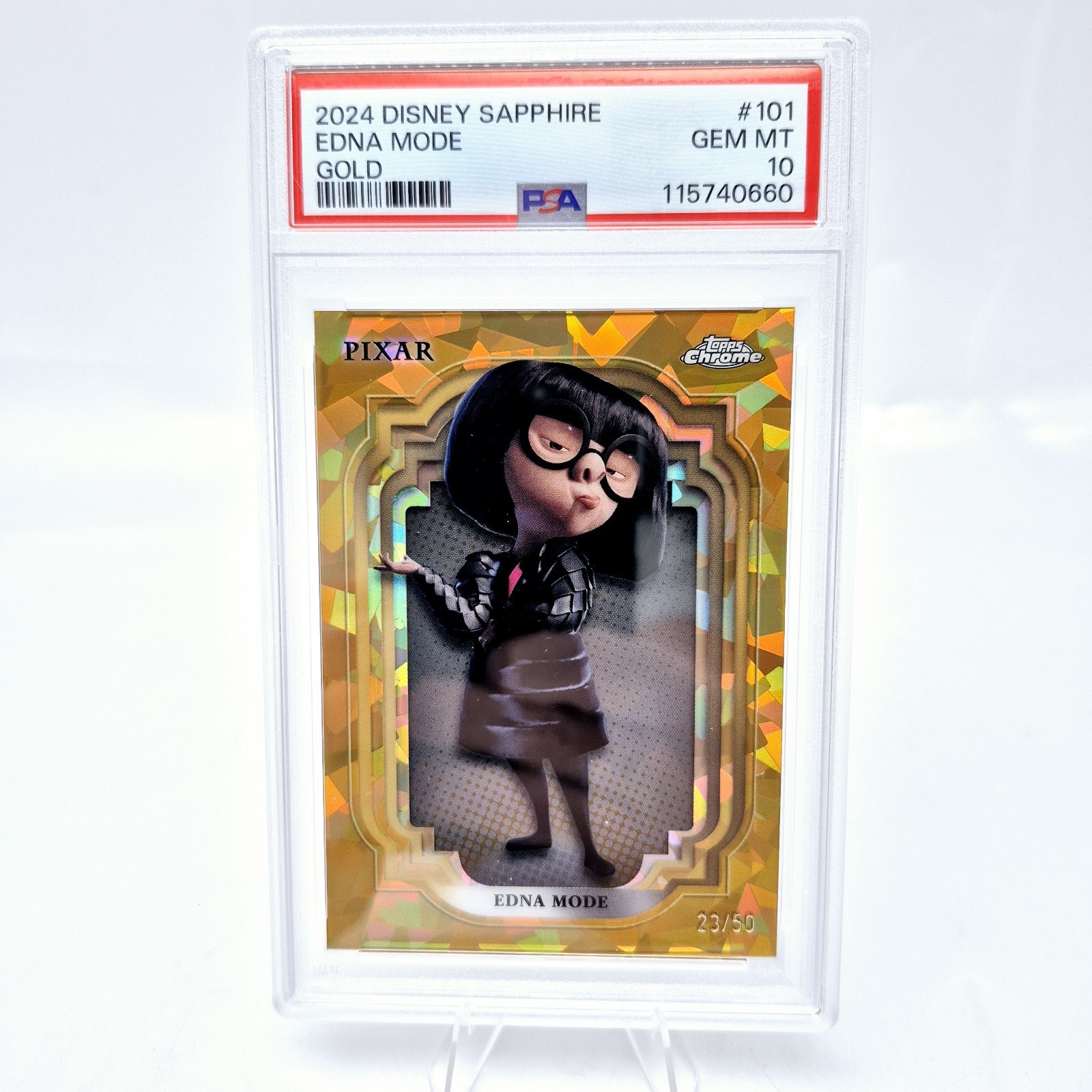 2024 Topps Chrome Disney Sapphire Edna Mode #101 PSA 10 Incredibles Gold /50 2024 Topps Chrome Disney Sapphire Edna Mode #101 PSA 10 Incredibles Gold /50