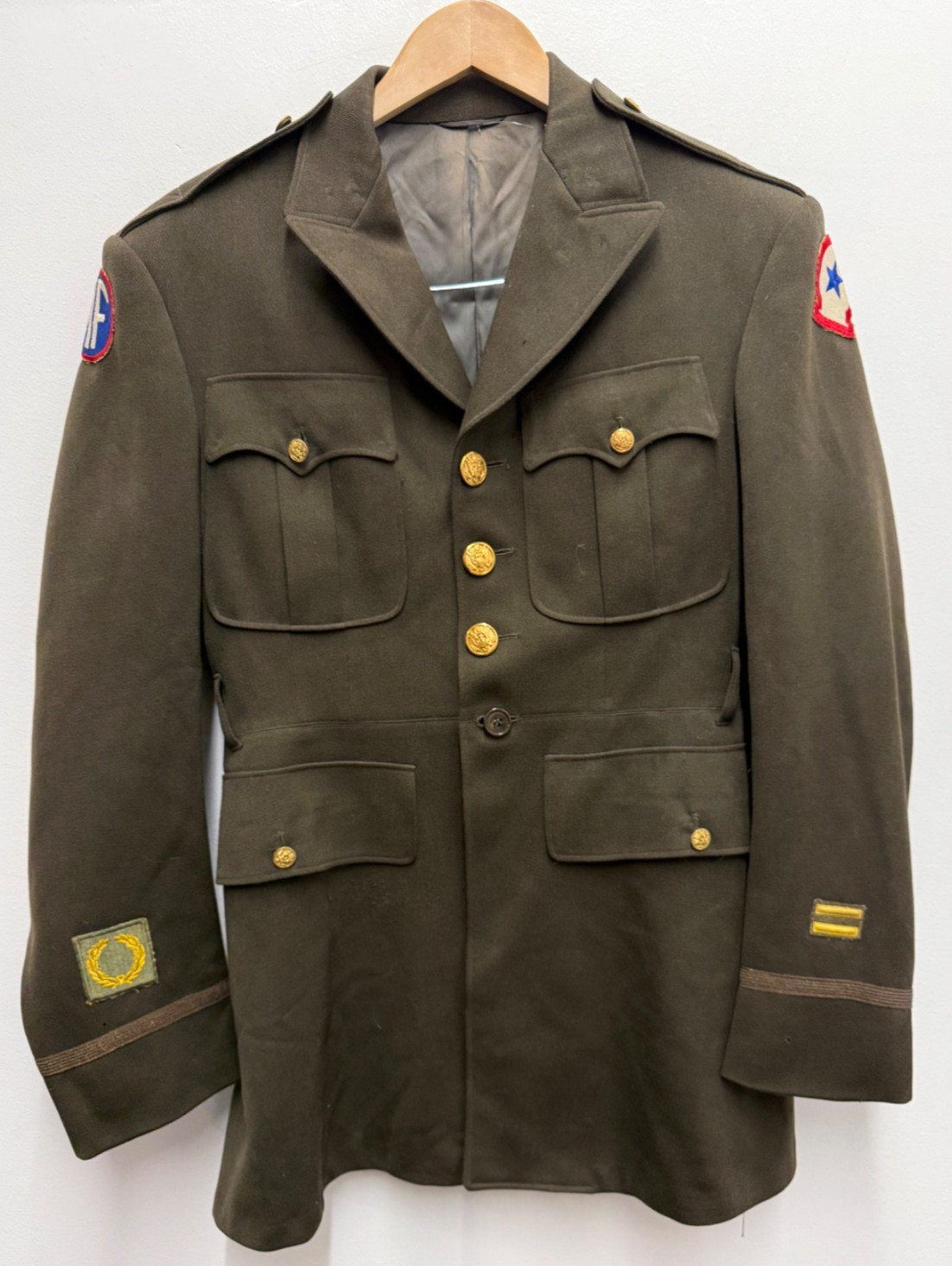 VTG WWII US Army Olive Drab Field Wool Uniform Jacket Original Patches Buttons