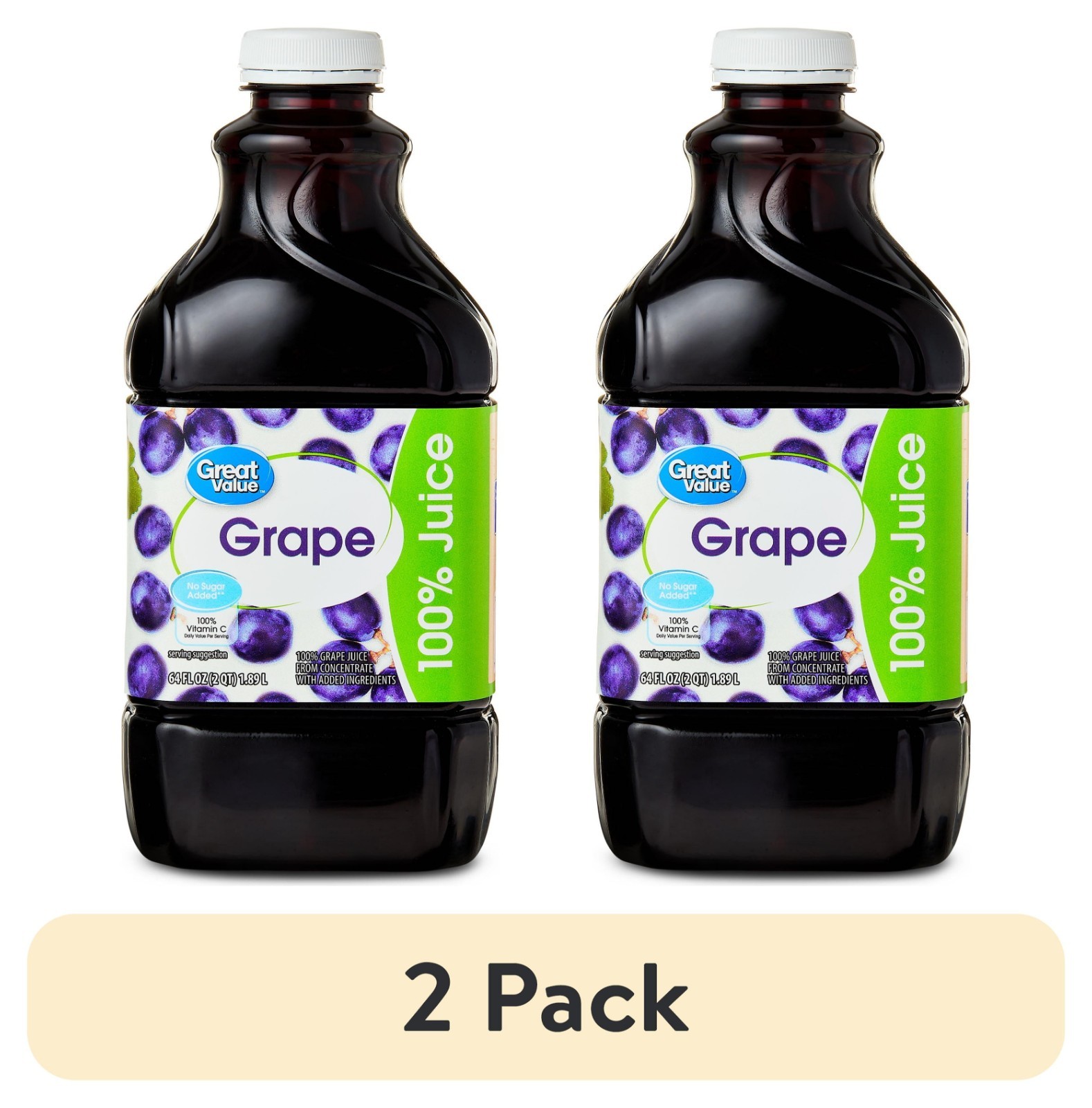(2 pack) Great Value 100% Concord Grape Juice, 64 fl oz 