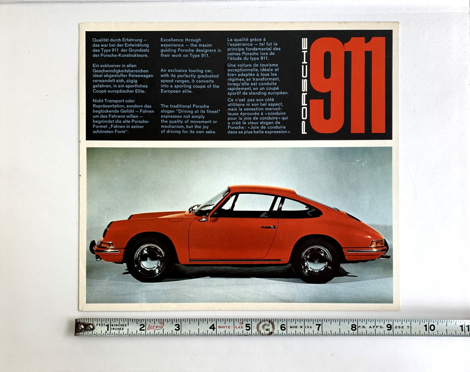 VTG 1965 -66 PORSCHE 911 DEALER SALES BROCHURE English French German ORIGINAL