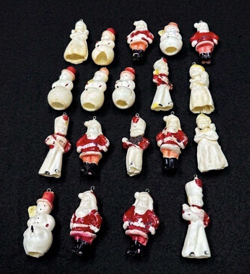 Vtg Hollow Hard Plastic Blow Mold Christmas Tree Ornaments Santas Snowmen Angels