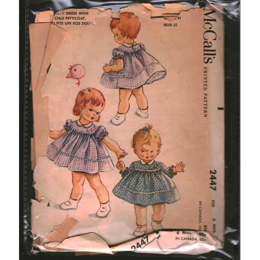 Vintage 1961 McCalls 2447 Baby Dress Sewing Pattern Helen Lee Size 6 Mos Doll