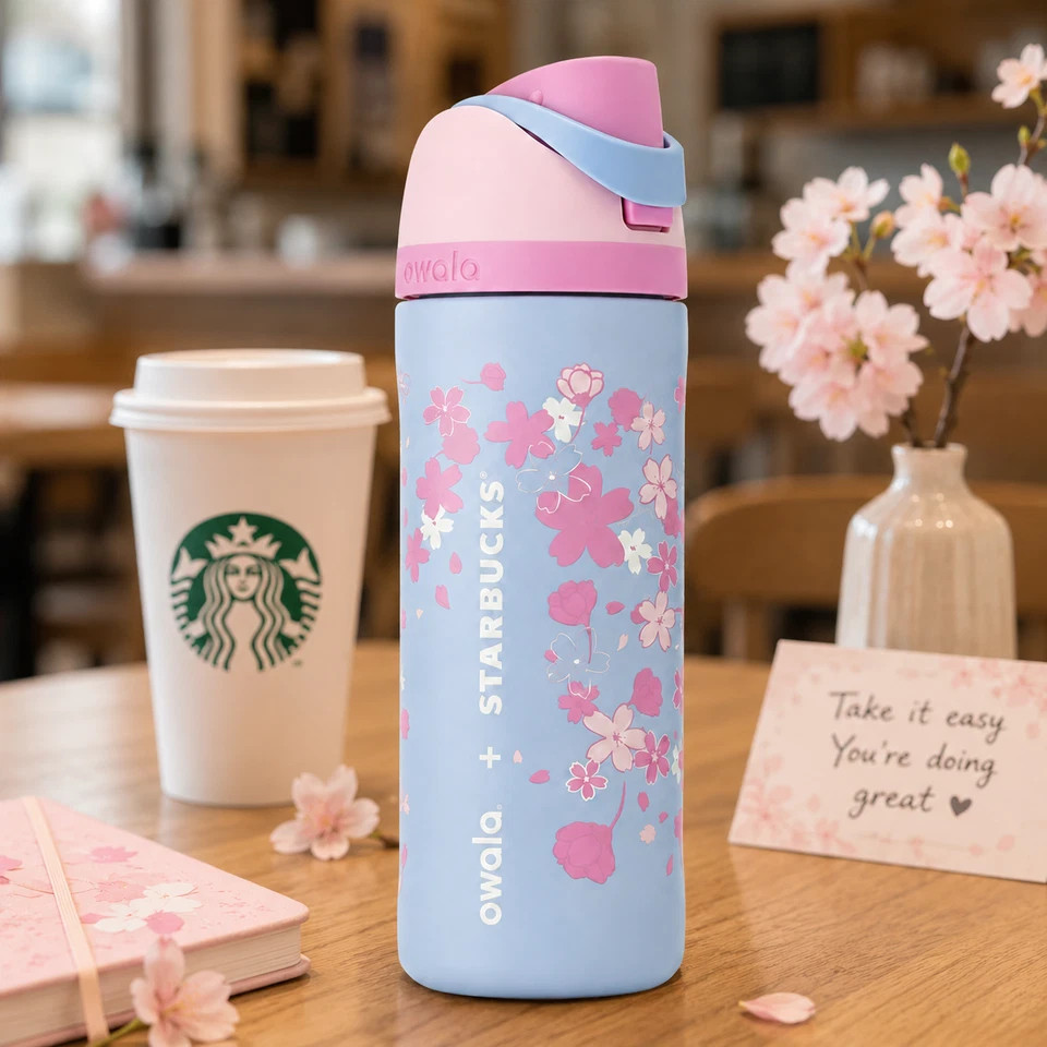 24oz New Starbucks X Owala 2026 Sakura Limited Insulated Water Bottle US FREE