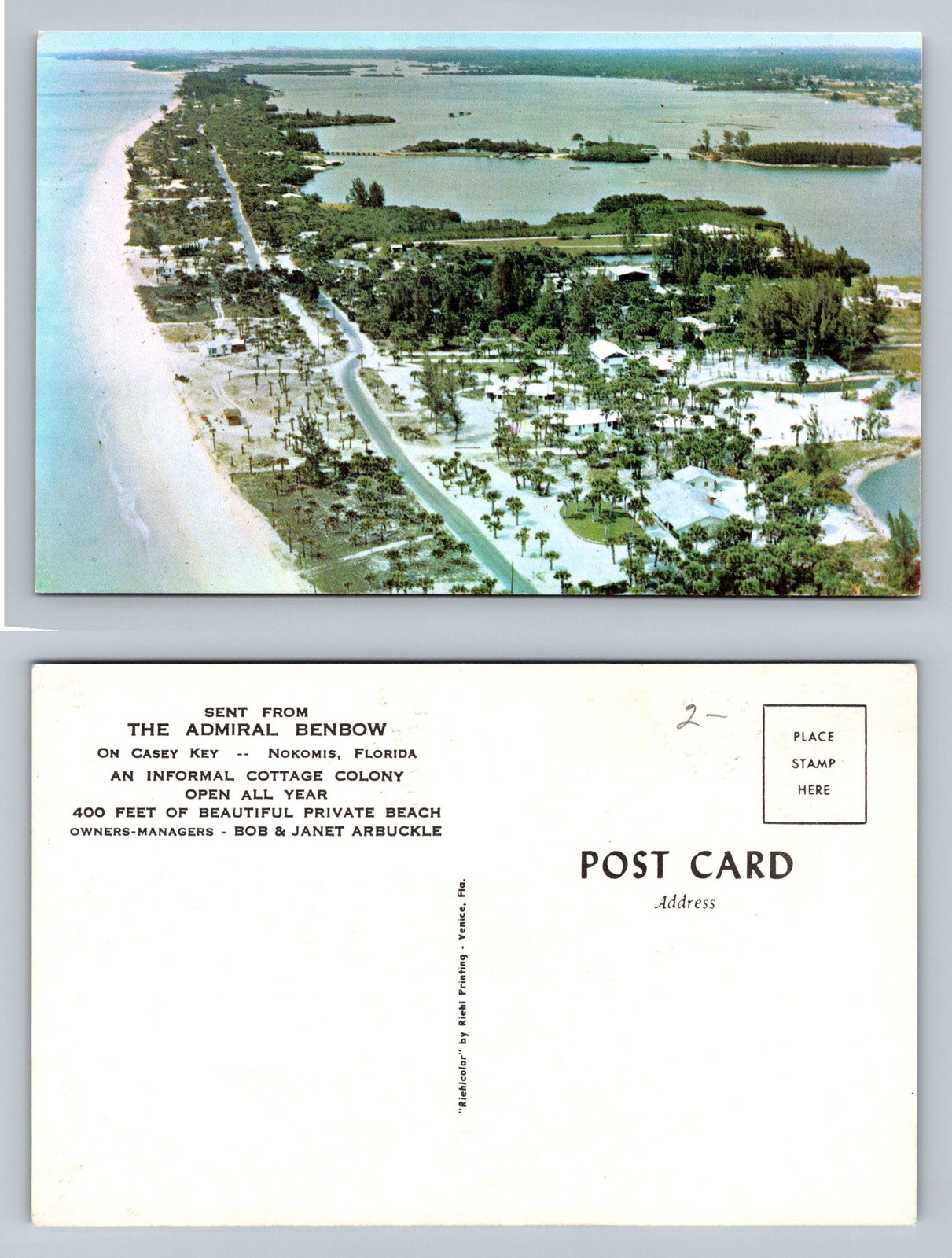 Nokomis, FL-Florida, Aerial Admiral Benbow Cottage Beach Colony Vintage Postcard
