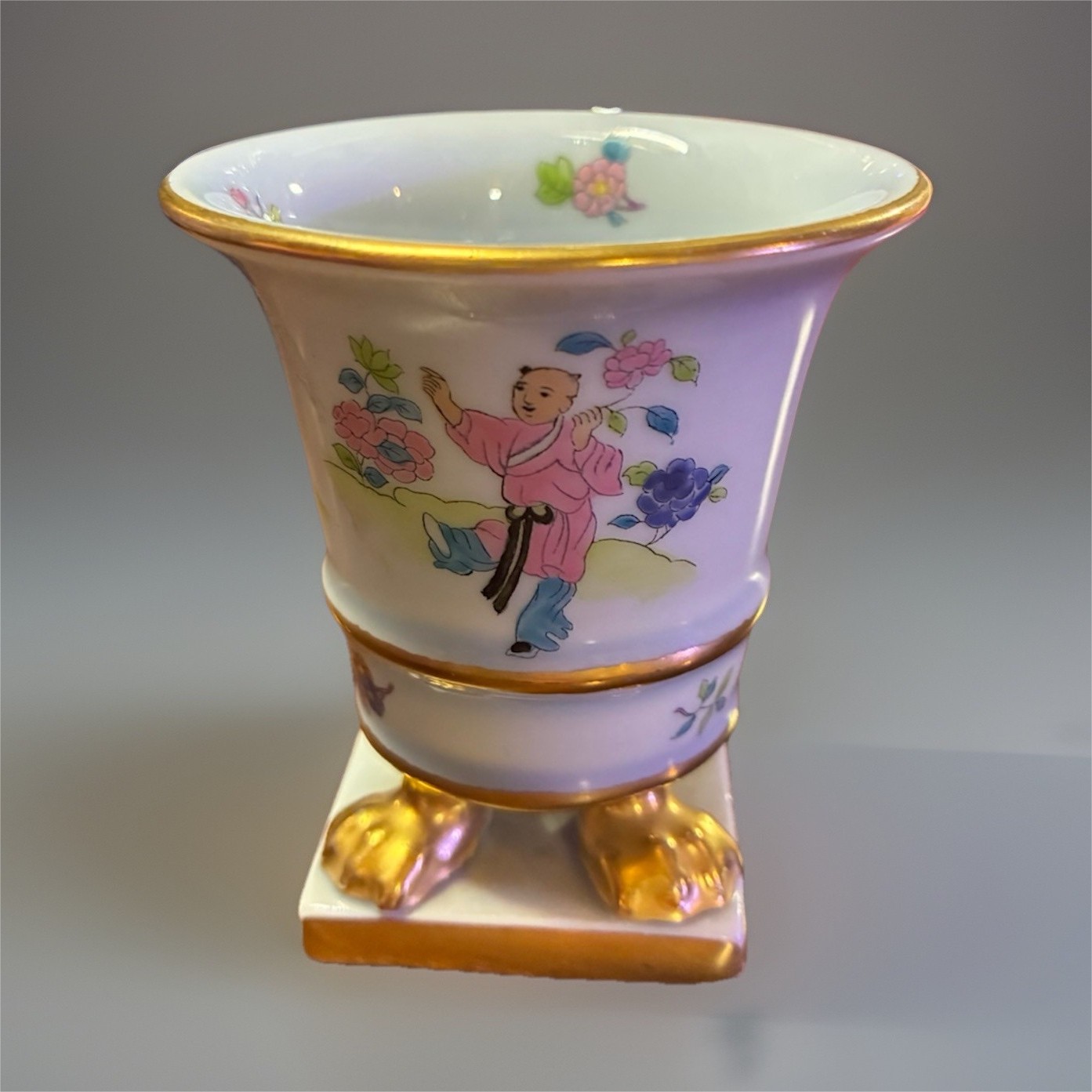 Herend HTF Porcelain Vase Hand Painted Floral oriental Motif 24K Pottery 1939