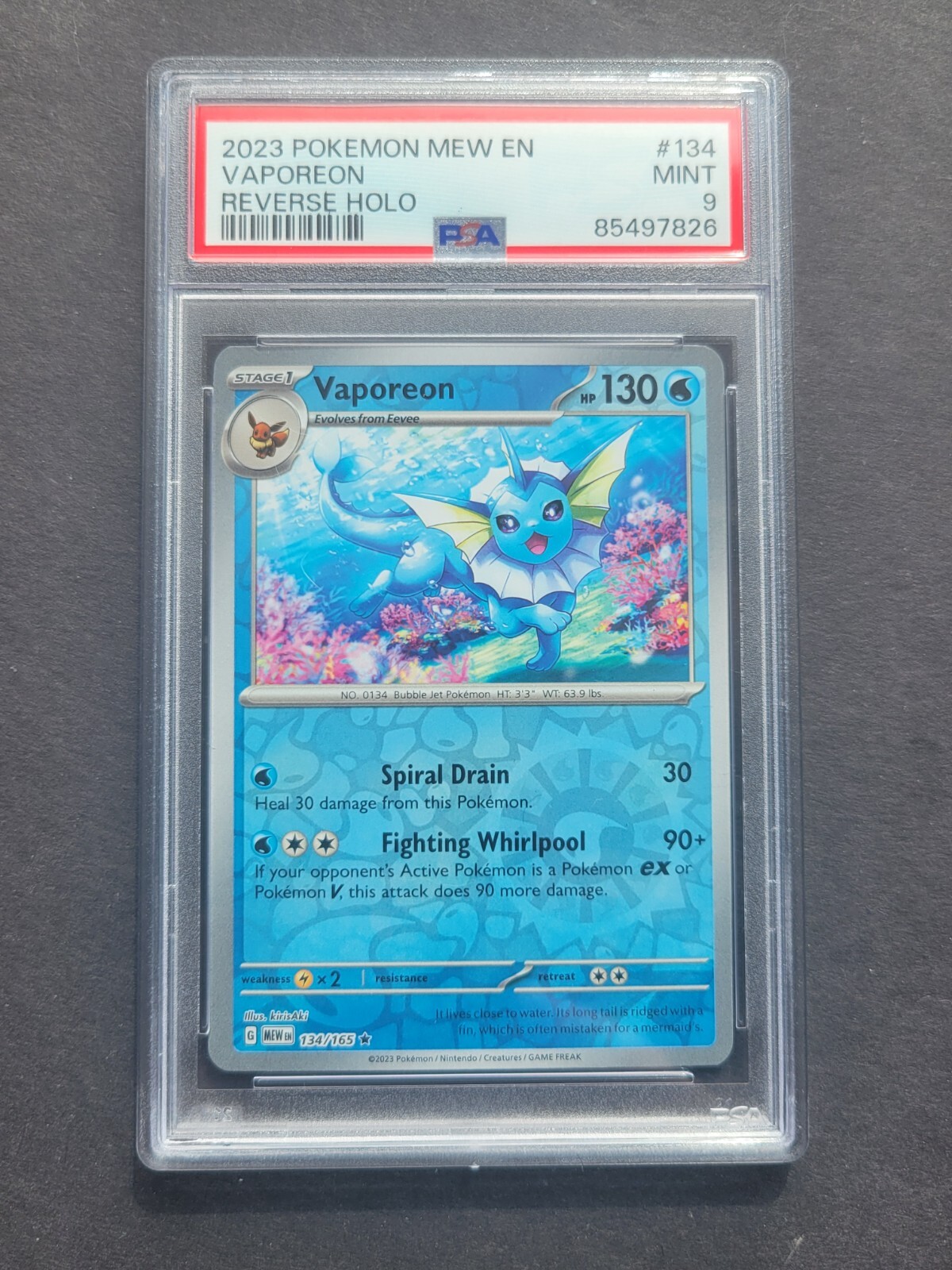 PSA 9 VAPOREON 134/165 - SCARLET & VIOLET 151 REVERSE HOLO RARE ENGLISH - MINT