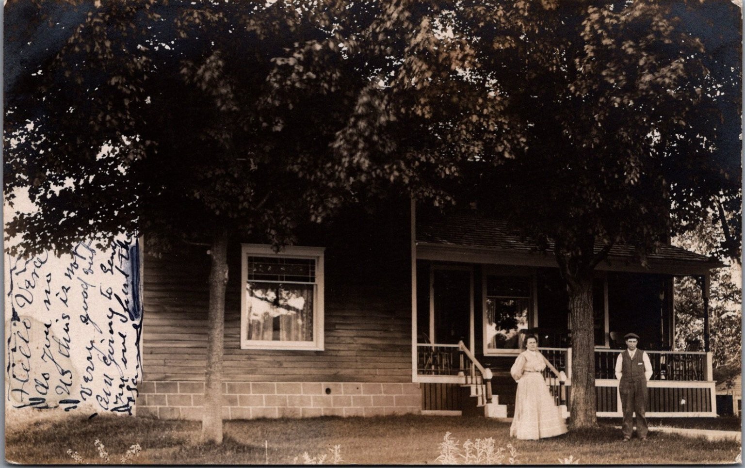 1908 RPPC Burlington Home, Couple, Charlotte Michigan Addressed Postcard