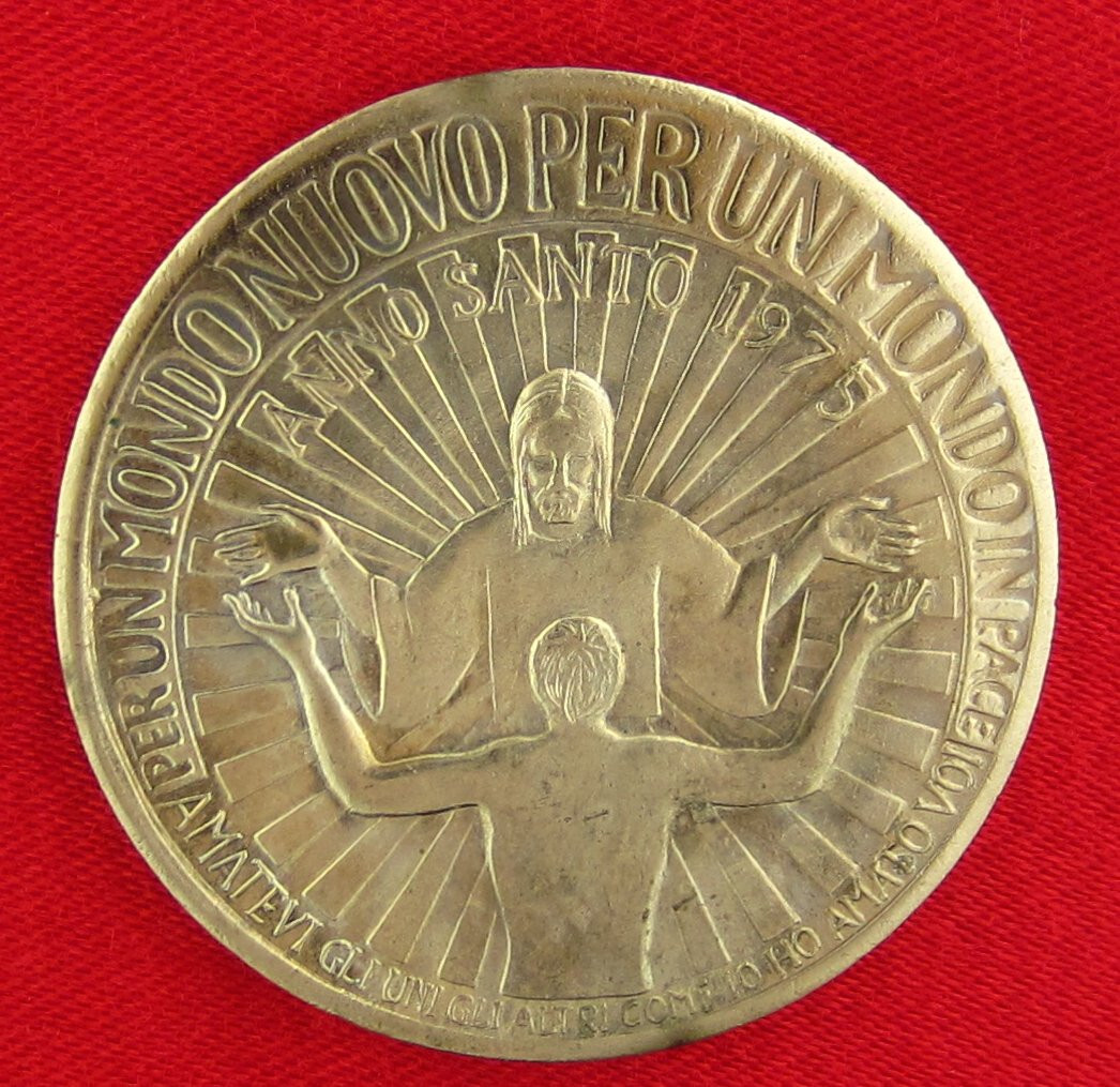 Vintage JESUS Medal RENEWAL RECONCILLIATION 1975 HOLY YEAR Large Pocket Medal