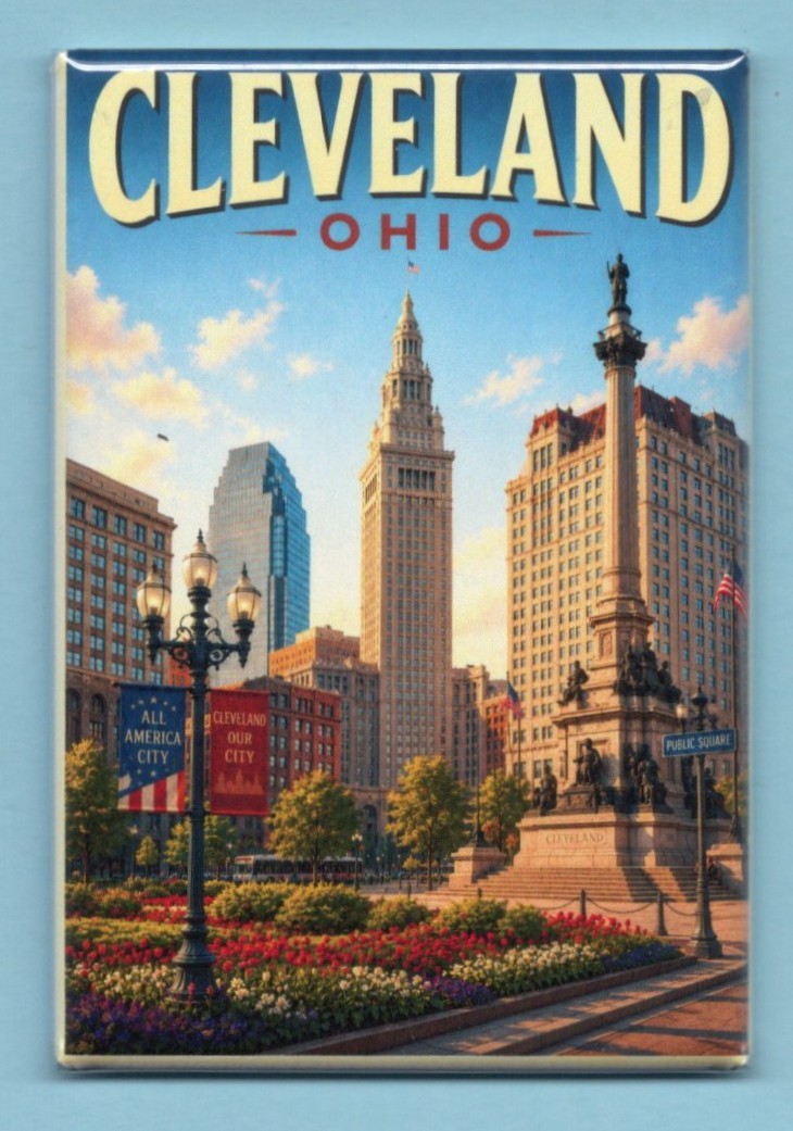 CLEVELAND OHIO TERMINAL TOWER PARK TRAVEL POSTER *2X3 FRIDGE MAGNET* VACATION OH
