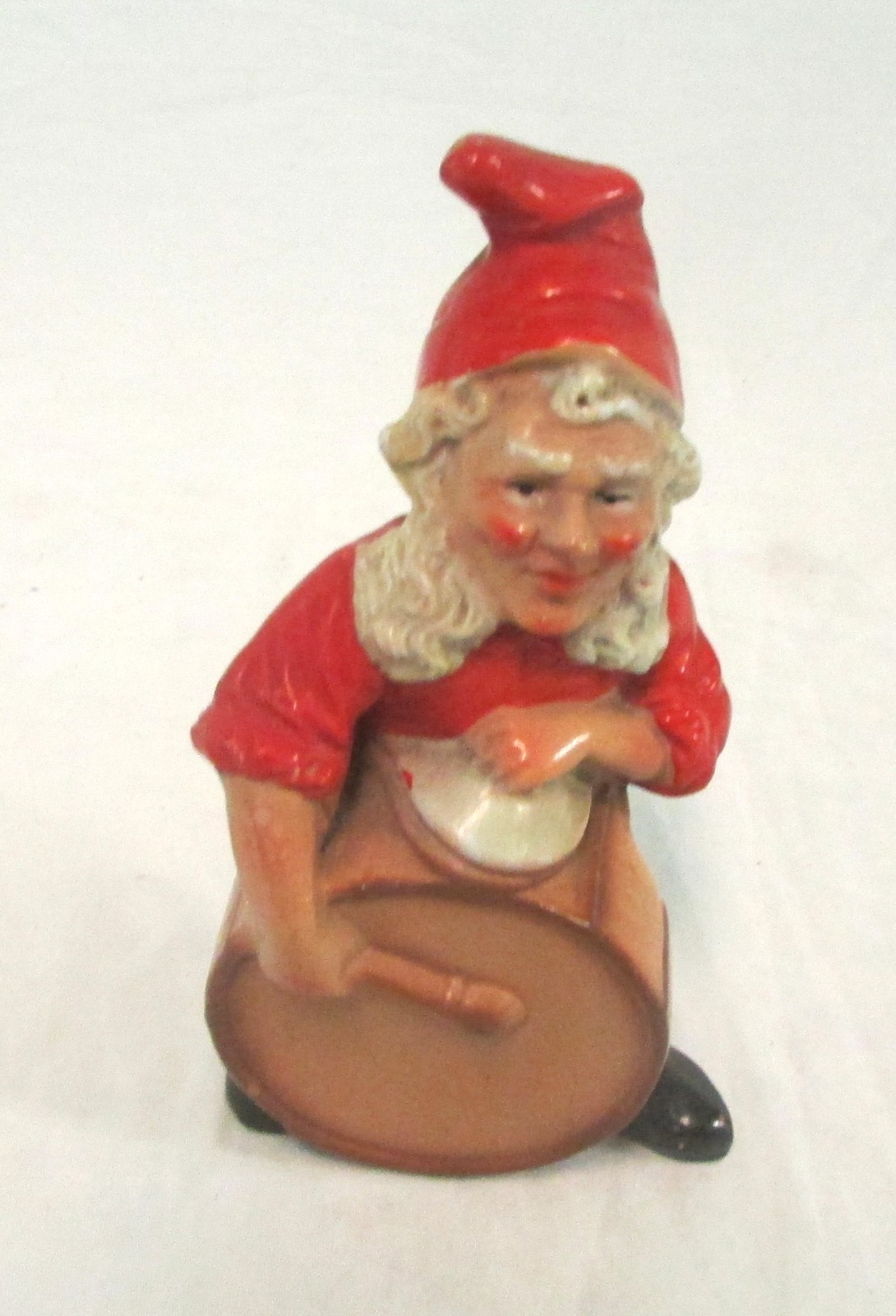 Antique Hertwig & Ender Ceramic Gnome Playing Drum Figurine, German