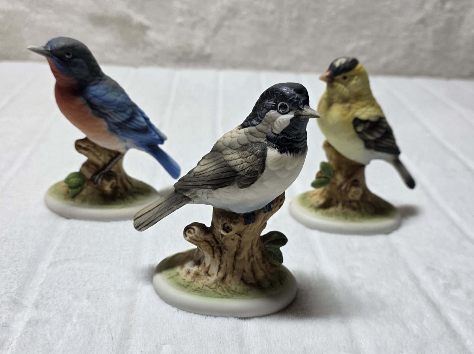 VTG Lefton Bird Figurines Hand Painted Porcelain Bluebird Goldfinch Chickadee