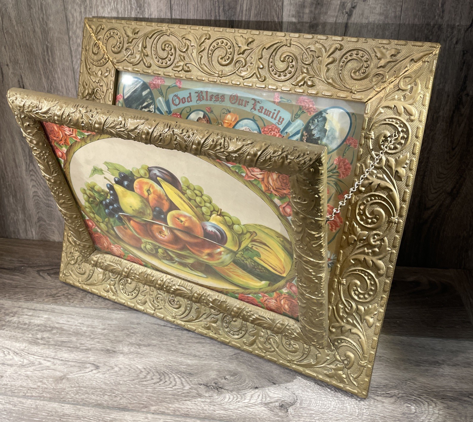 Rare Victorian Gold Gesso Wall Magazine Rack Blank Family Record Lithograph 21”